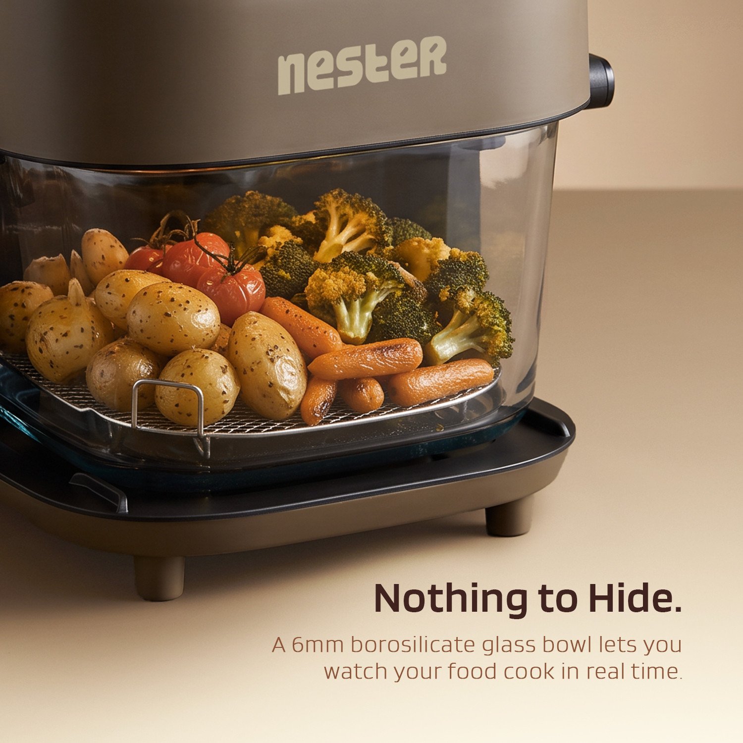 Image of NESTER Homecook 6.2 L with 6.2 mm Borosilicate glass -Dalgona Brown Air Fryer