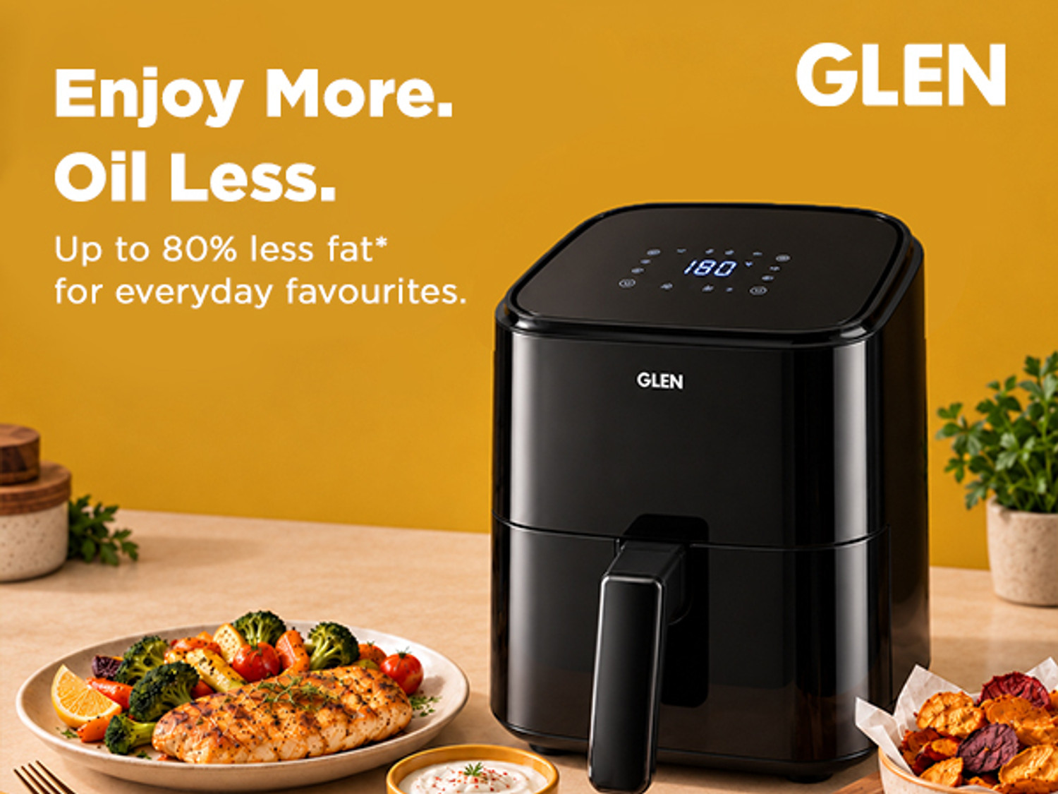 Image of Glen SA3060DIGI Digital 1350 watt Crisper Tray Air Fryer (4 L)