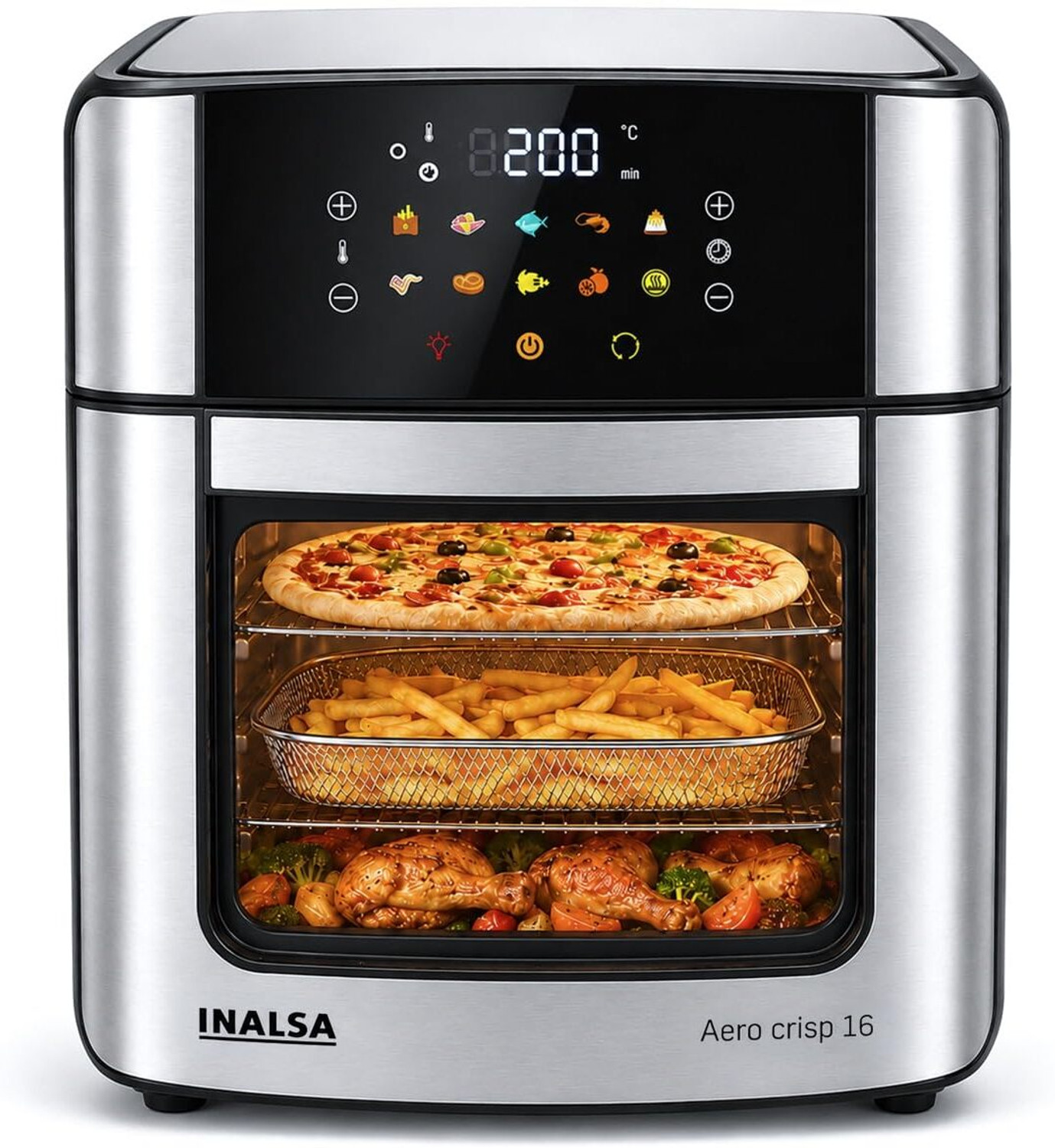 Image of Inalsa Aero Crisp16 Oven,1800W,12-in-1 Functions,Fry,Bake,Grill,Dehydrate,Roast& Reheat Air Fryer