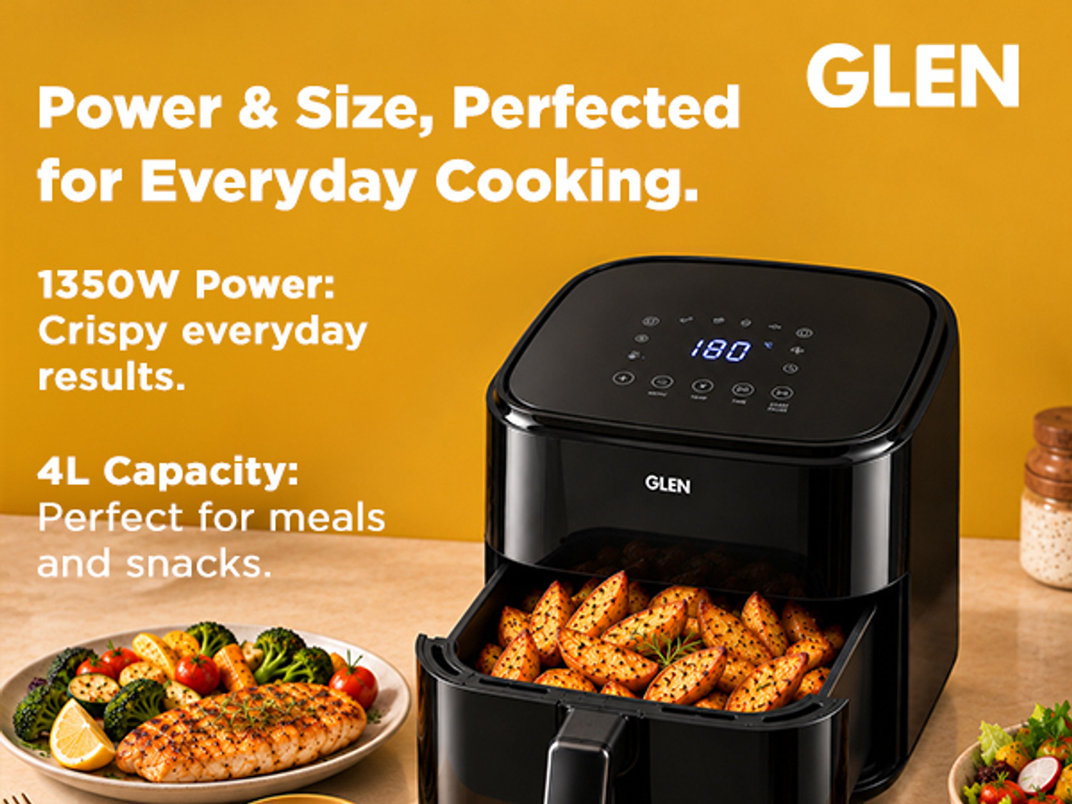 Image of Glen SA3060DIGI Digital 1350 watt Crisper Tray Air Fryer (4 L)