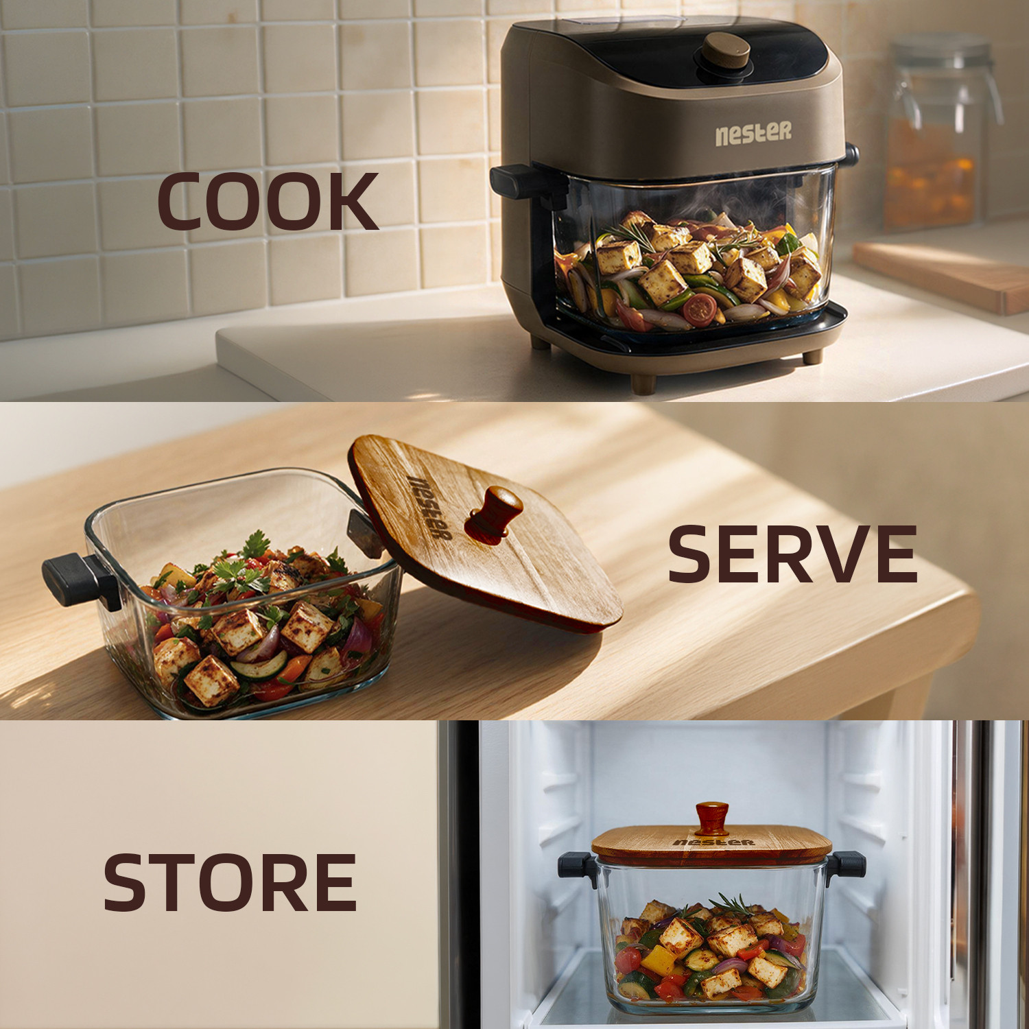 Image of NESTER Homecook 6.2 L with 6.2 mm Borosilicate glass -Dalgona Brown Air Fryer