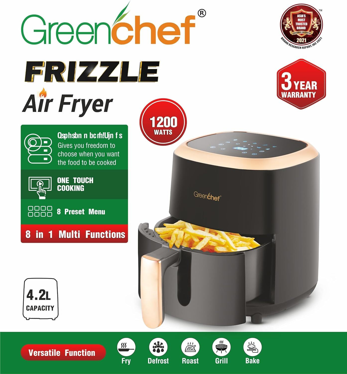 Image of Greenchef Frizzle one touch cooking 8 in 1 multi functions Air Fryer