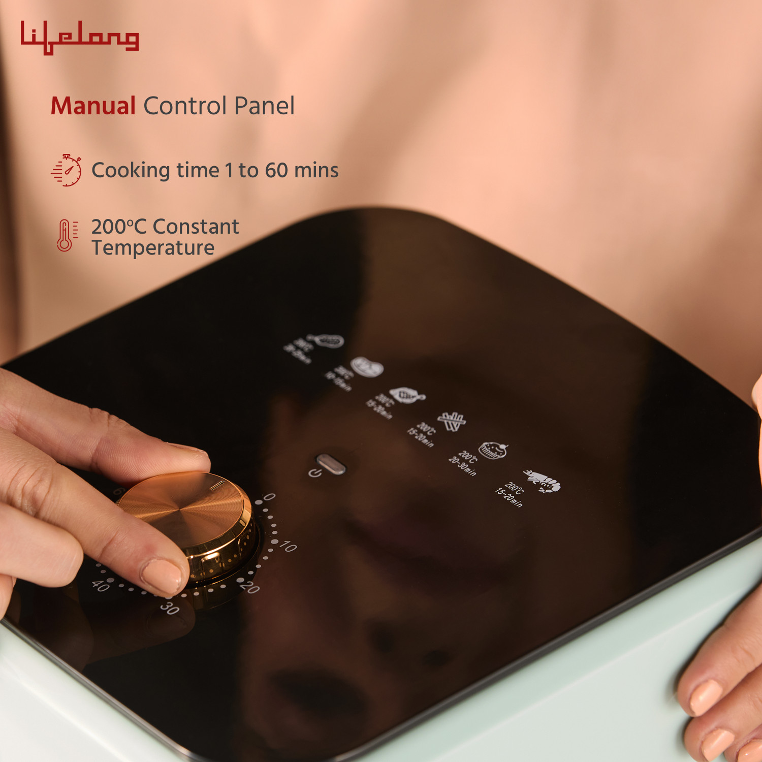 Image of Lifelong LLHFD423 1200W with Hot Air Circulation Technology with Timer Selection | Uses up to 90% less Oil | Fry, Grill, Roast, Reheat and Bake, Semi Digital Air Fryer
