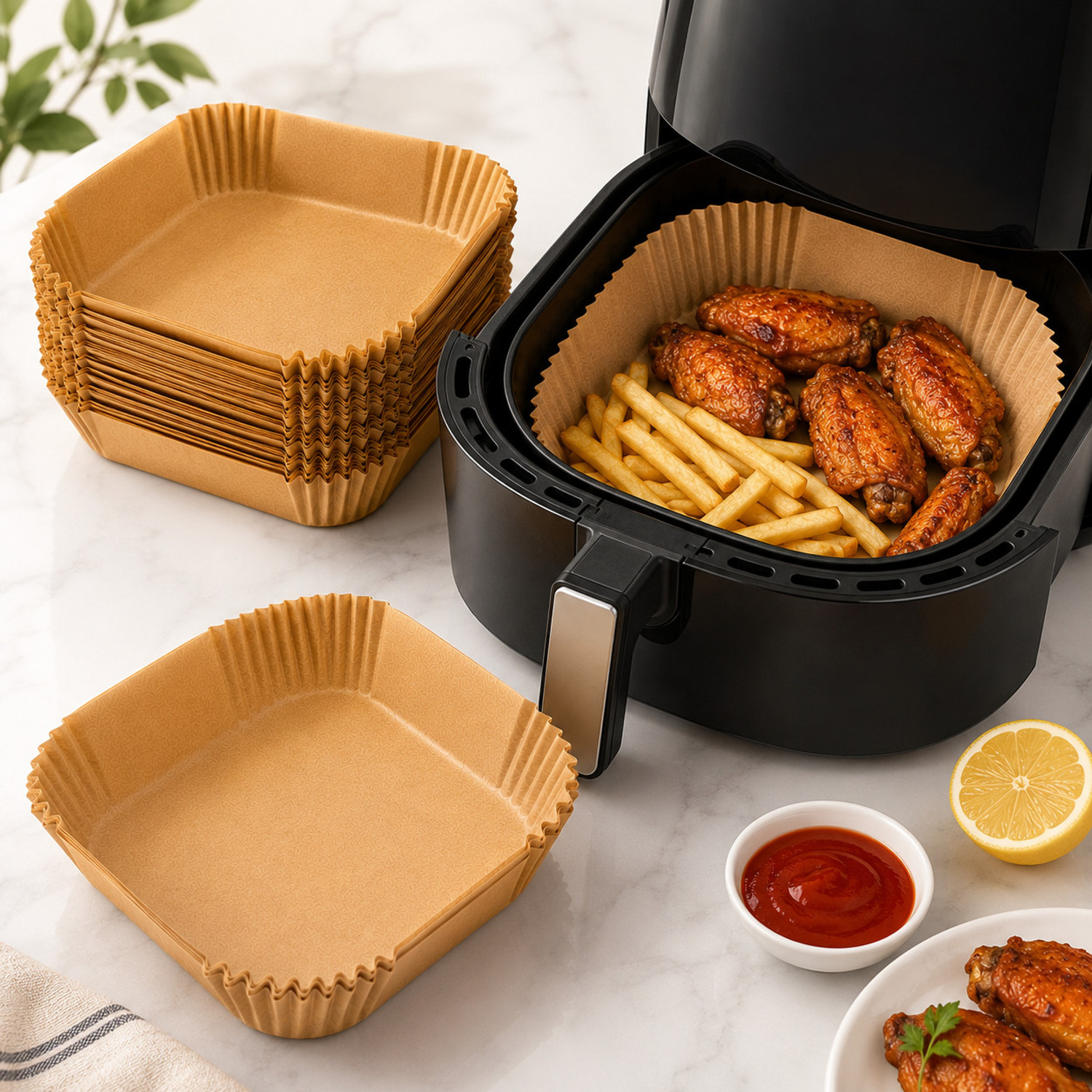 Image of Nicovo Air Fryer Paper Liners Disposable - 100 Pcs Non-Stick Parchment Paper Sheets Air Fryer