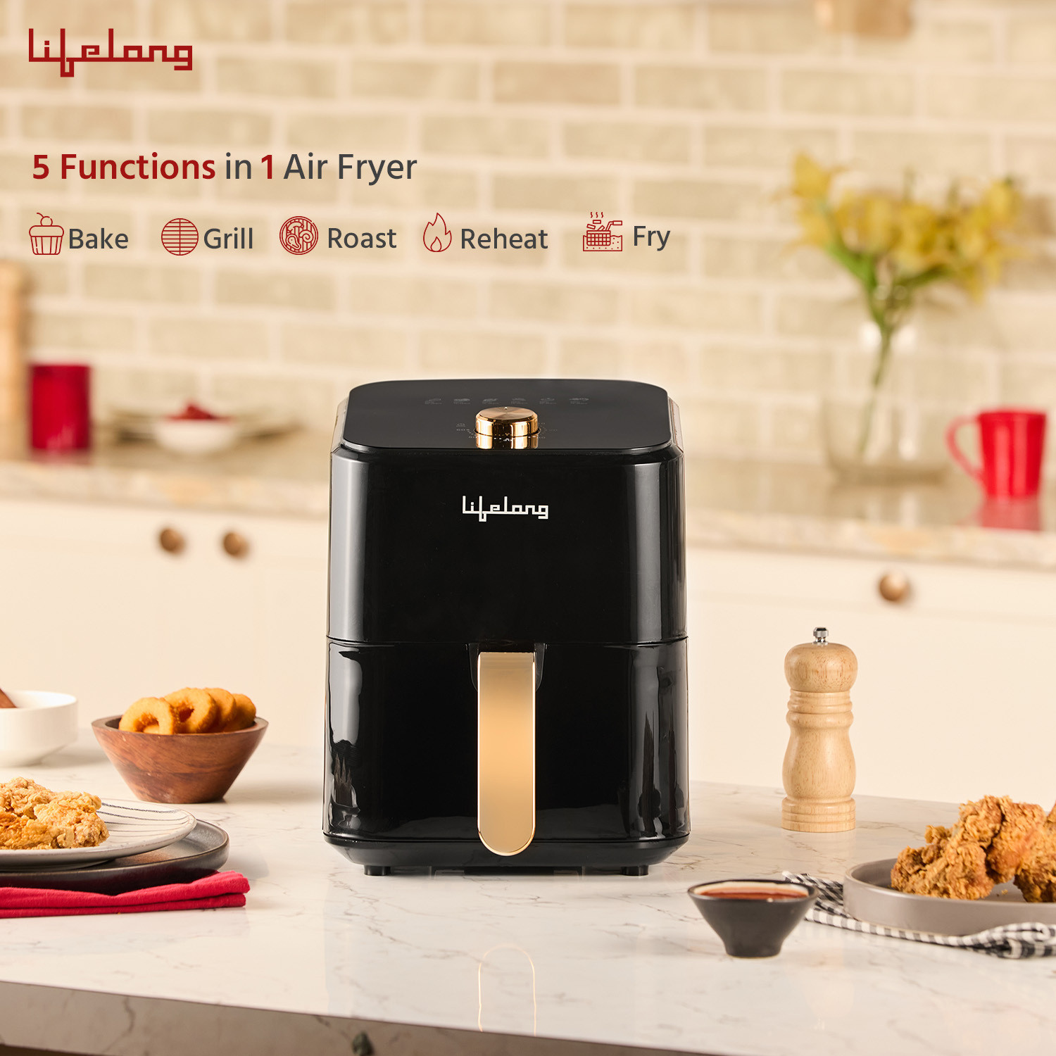Image of Lifelong LLHFD429 1200W with Hot Air Circulation Technology with Timer Selection | Uses up to 90% less Oil | Fry, Grill, Roast, Reheat and Bake, Semi Digital Air Fryer