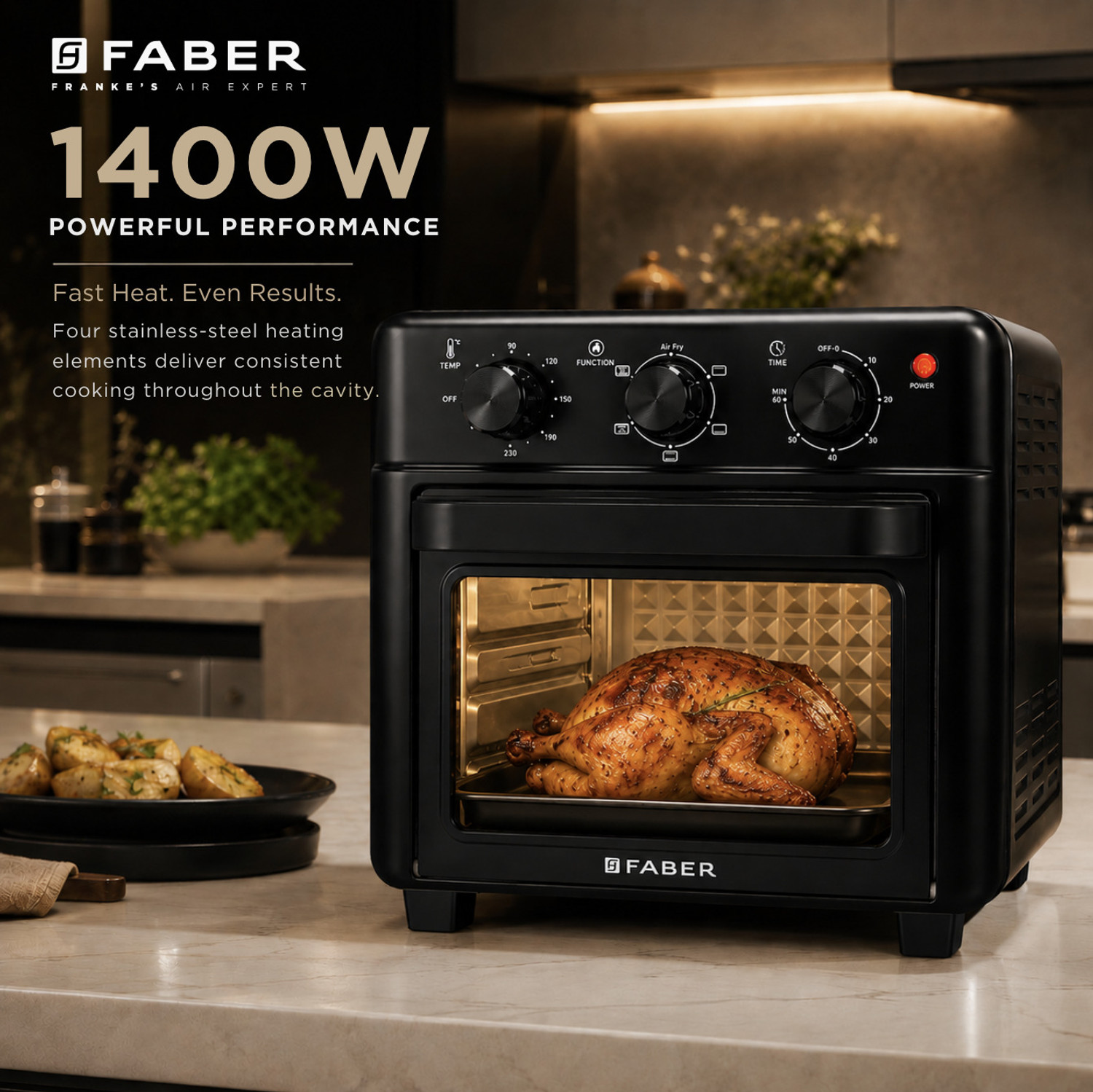 Image of FABER Air Fryer Oven 14L 1400W|View Window|5 Preset Auto Program|FFAO CrispX PRO 14 BK Air Fryer