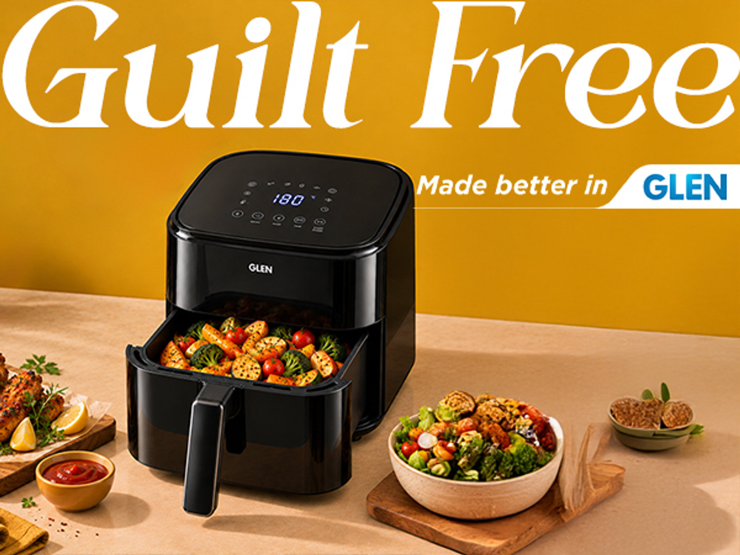 Image of Glen SA3060DIGI Digital 1350 watt Crisper Tray Air Fryer (4 L)