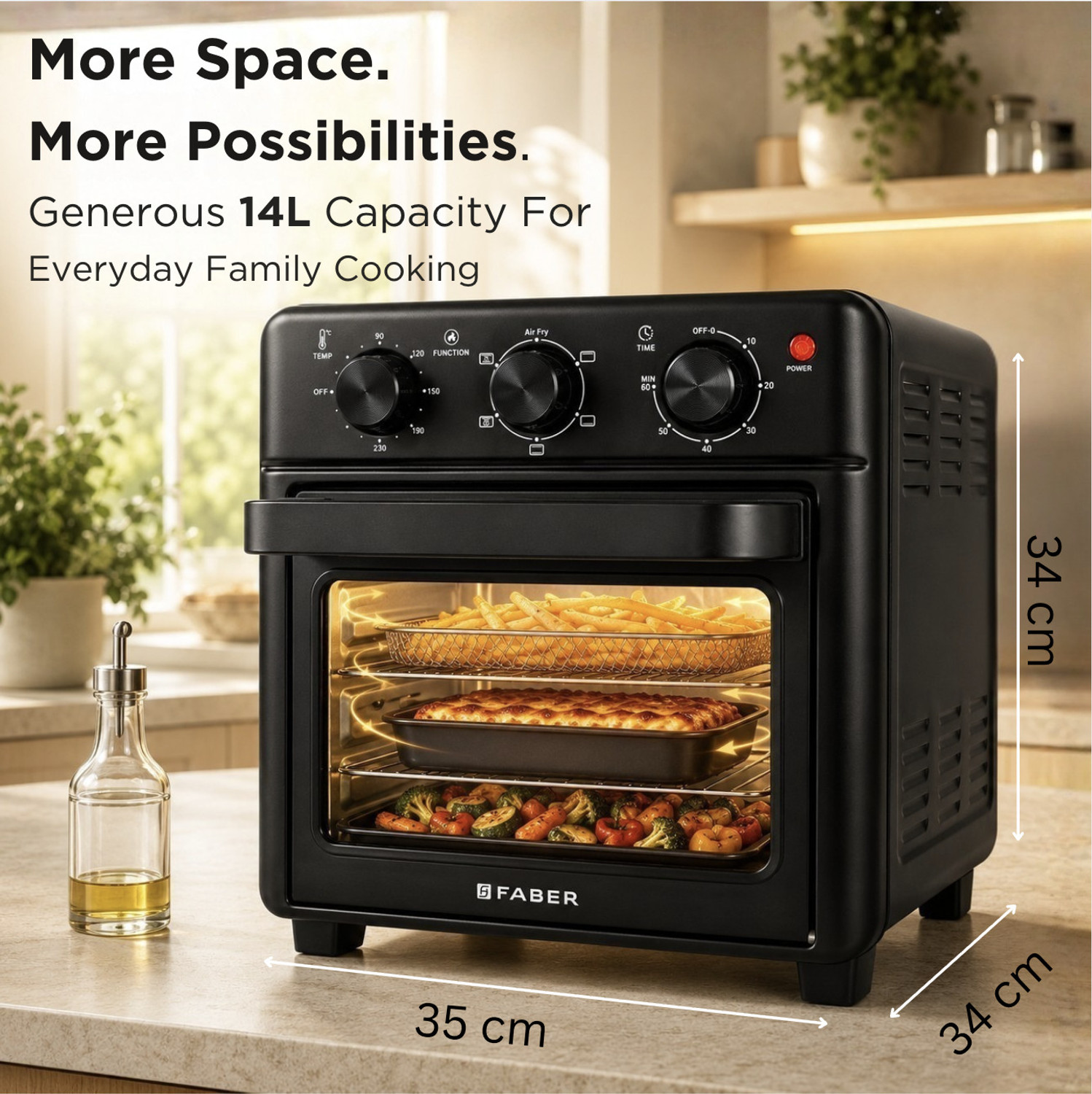 Image of FABER Air Fryer Oven 14L 1400W|View Window|5 Preset Auto Program|FFAO CrispX PRO 14 BK Air Fryer