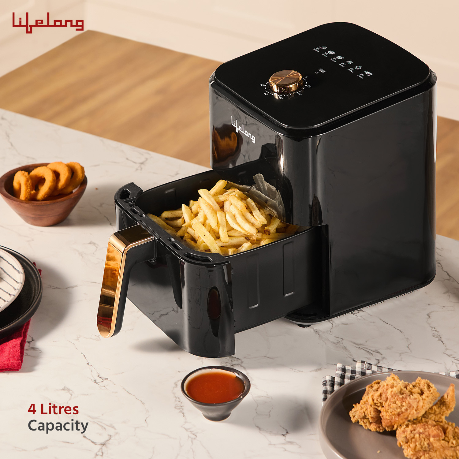 Image of Lifelong LLHFD429 1200W with Hot Air Circulation Technology with Timer Selection | Uses up to 90% less Oil | Fry, Grill, Roast, Reheat and Bake, Semi Digital Air Fryer