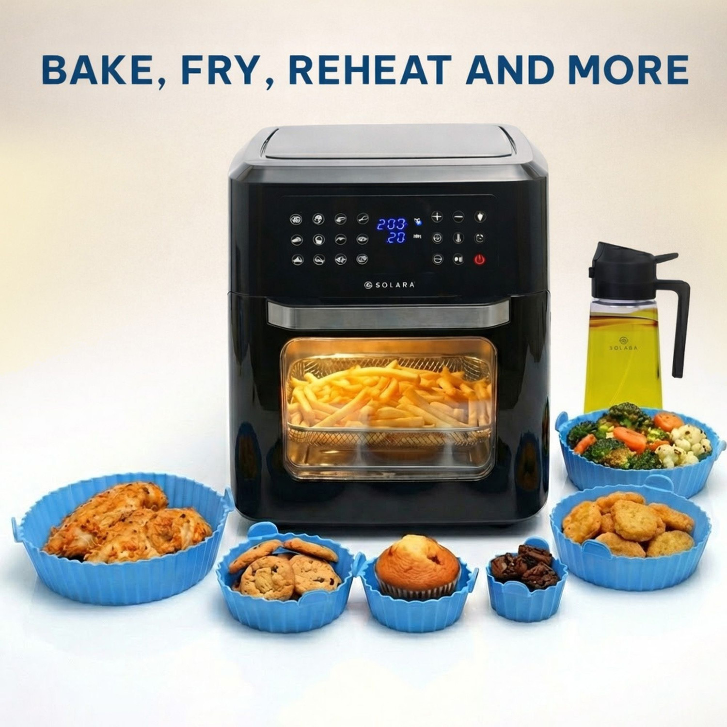 Image of Solara 12L Air Fryer Oven with 500ml 2-in-1 Glass Oil Sprayer, Set of 6 Silicone Basket Air Fryer