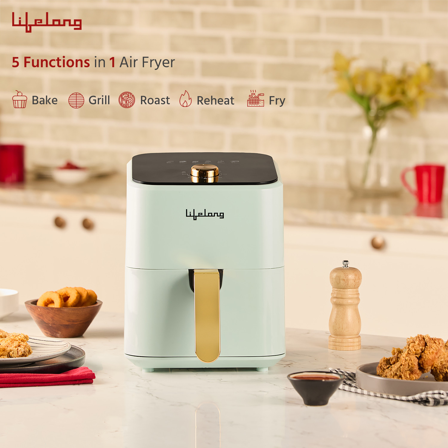 Image of Lifelong LLHFD423 1200W with Hot Air Circulation Technology with Timer Selection | Uses up to 90% less Oil | Fry, Grill, Roast, Reheat and Bake, Semi Digital Air Fryer