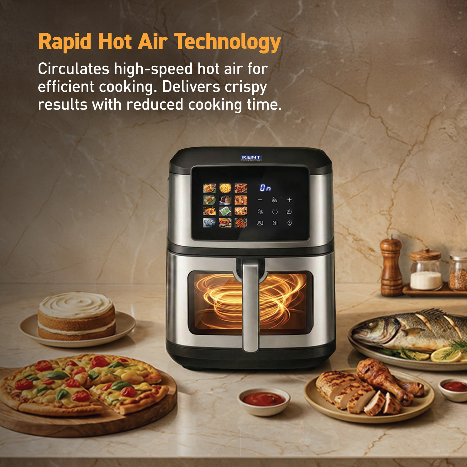 Image of KENT Digital Air Fryer 9L| 2200W |Bake,Grill&Roast|Up to 80% Less Oil Usage| Air Fryer