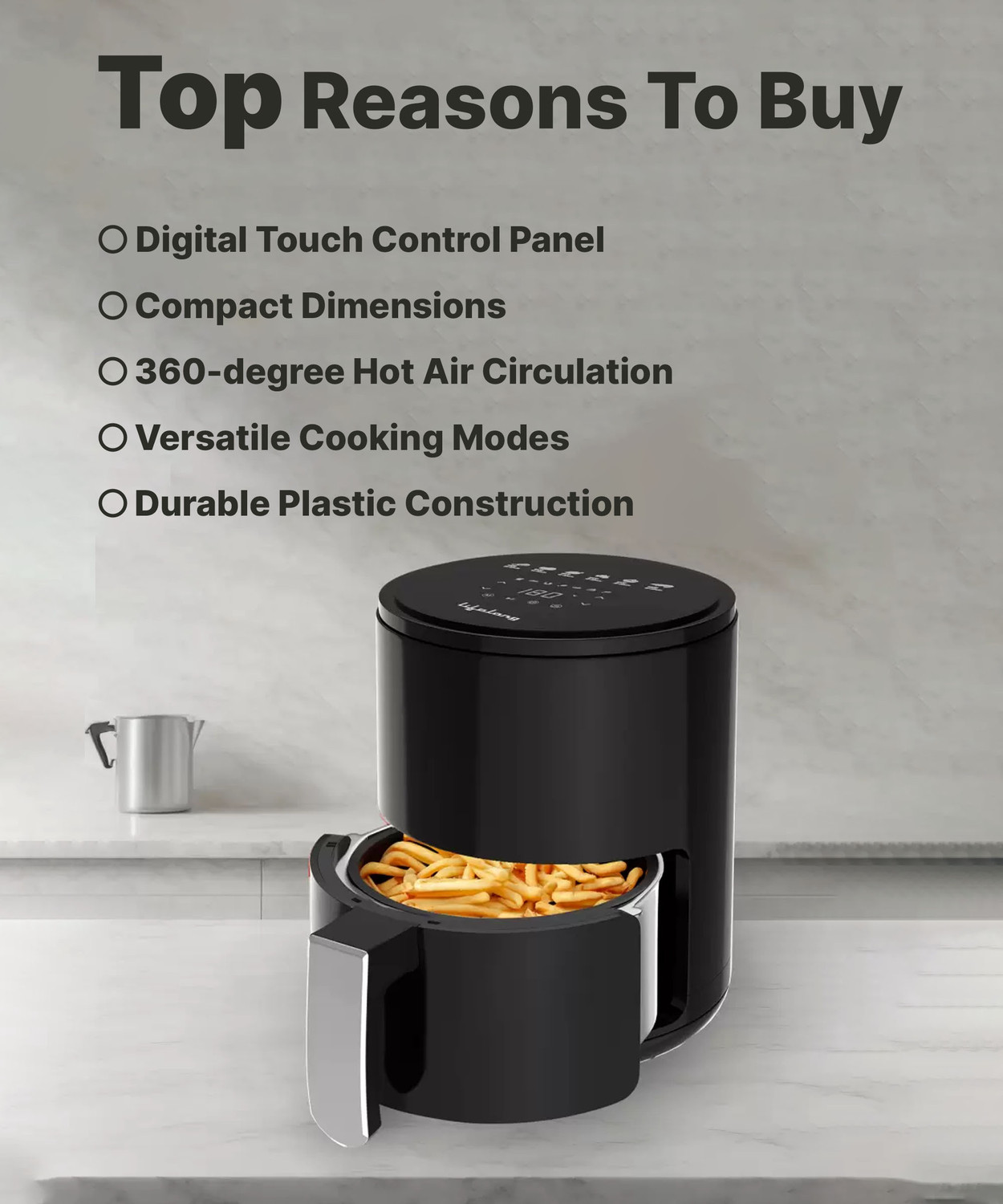 Image of Lifelong LLHFD425 with Digital Touch Panel | 1000 W |Timer Selection & Adjustable Temperature Control | Preset Menu |Uses upto 90% Less Oil |Fry, Grill, Roast, Reheat and Bake Air Fryer