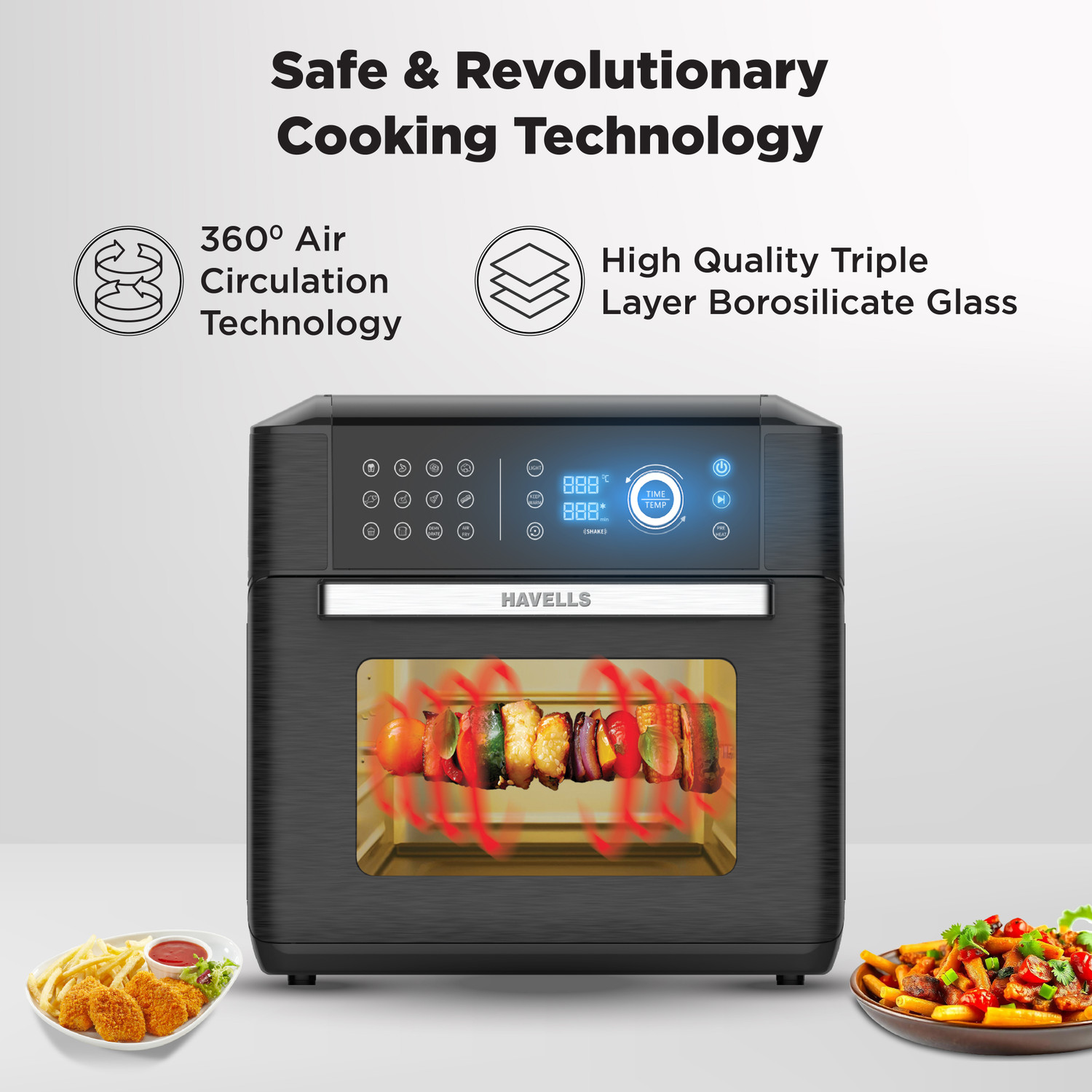 Image of Havells India GHCAFEFK170 Digital Touch Control14 Pre-SetsAerocrisp TechnologyIncludes Skewer Set,Rotisserie Fork,Mesh,Baking Tray Air Fryer
