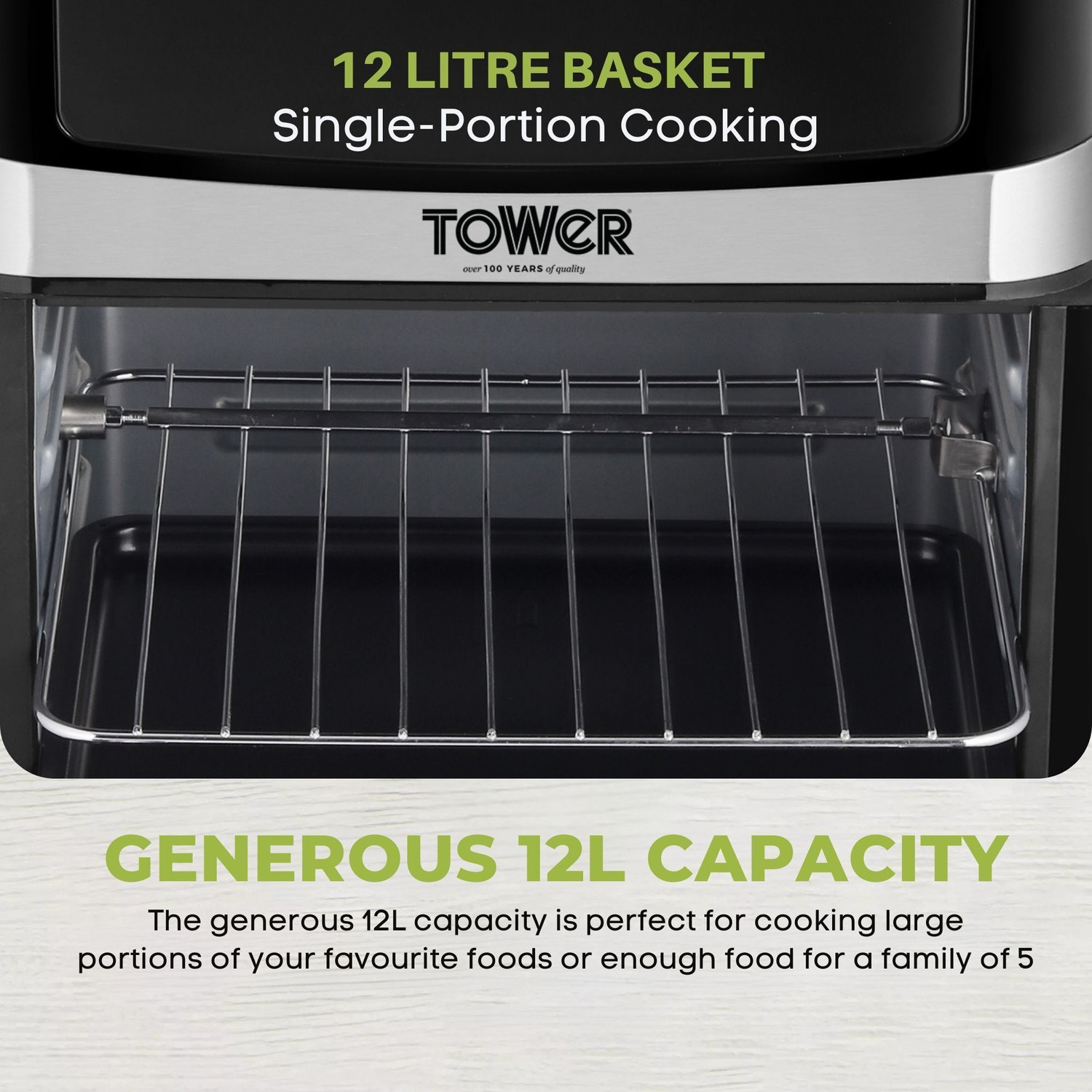Image of Tower Vortx 12L | 1600W | 12 Preset Menus | Bake, Grill & Roast | Digital Touch Display | Rapid Air Circulation Technology | Glass Window with built-in Light | Adjustable Temperature & Timer | Up to 80% Less Oil Usage | Air Fryer