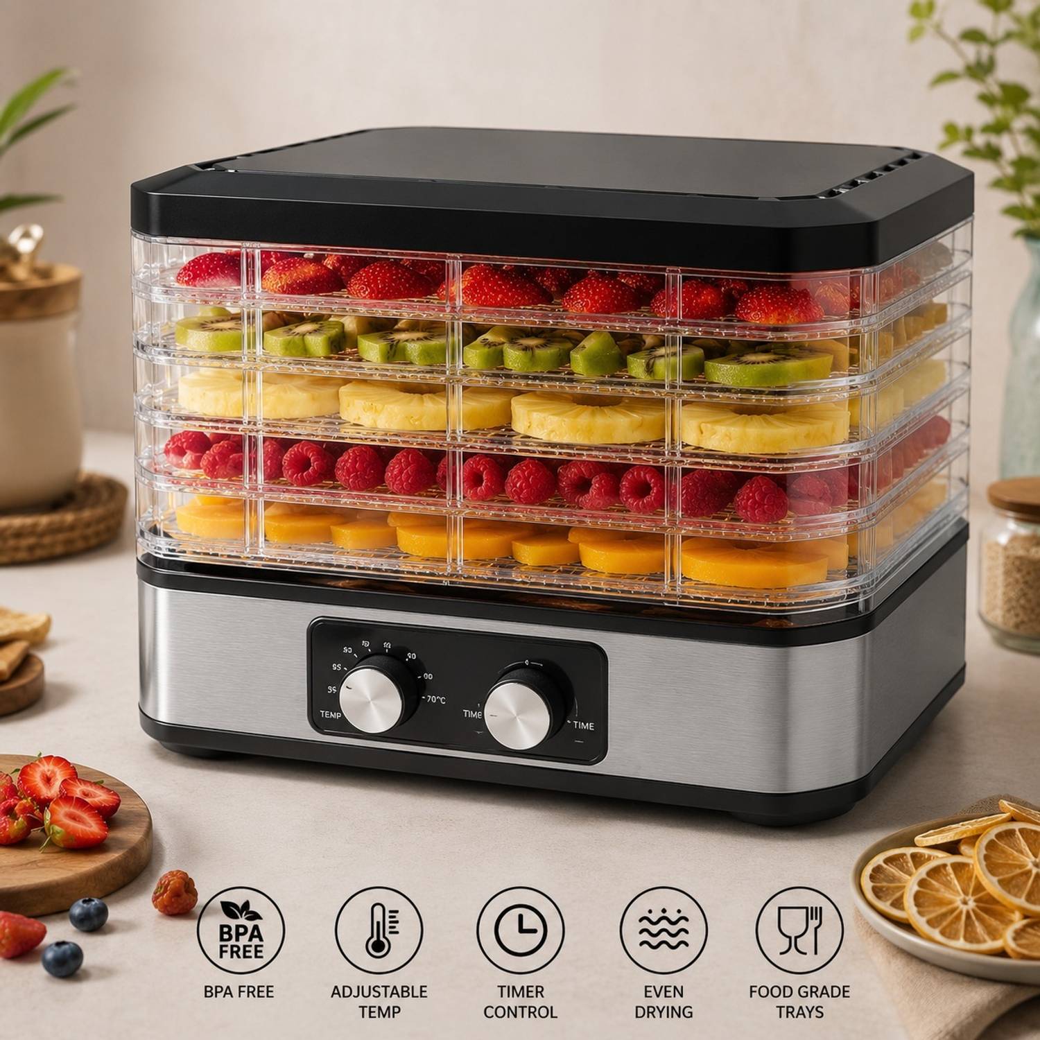 OSAM Food Dehydrator Machine | 5-Layer Electric Fruit & Vegetable Dryer Air Fryer — Air Fryers