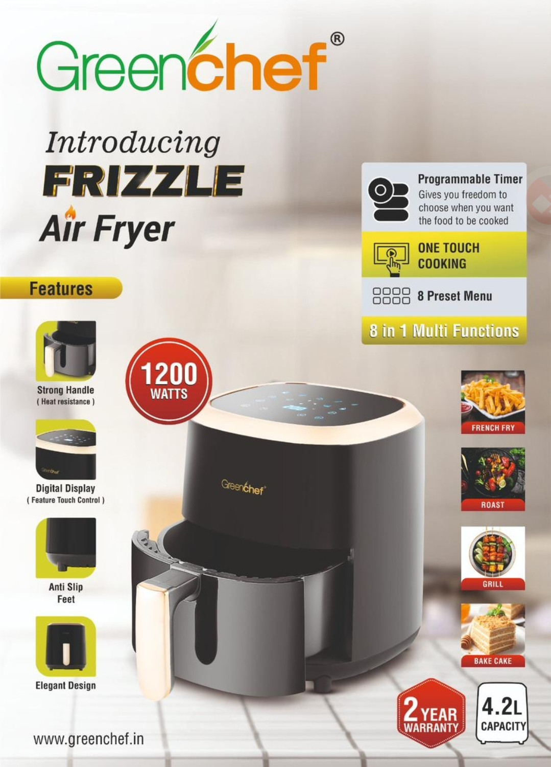 Image of Greenchef Frizzle one touch cooking 8 in 1 multi functions Air Fryer