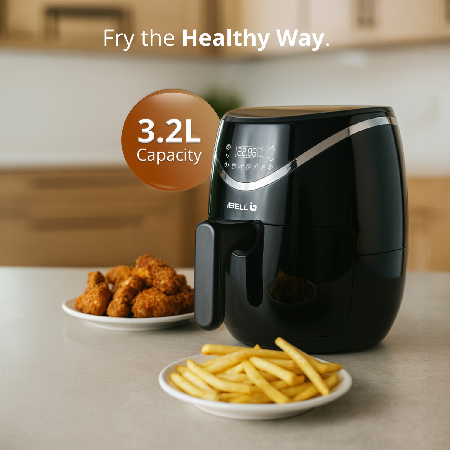 Image of iBELL Air Fryer 3.2L, 6 Preset Cooking Modes, Advanced Timer, Feather Touch Control Air Fryer