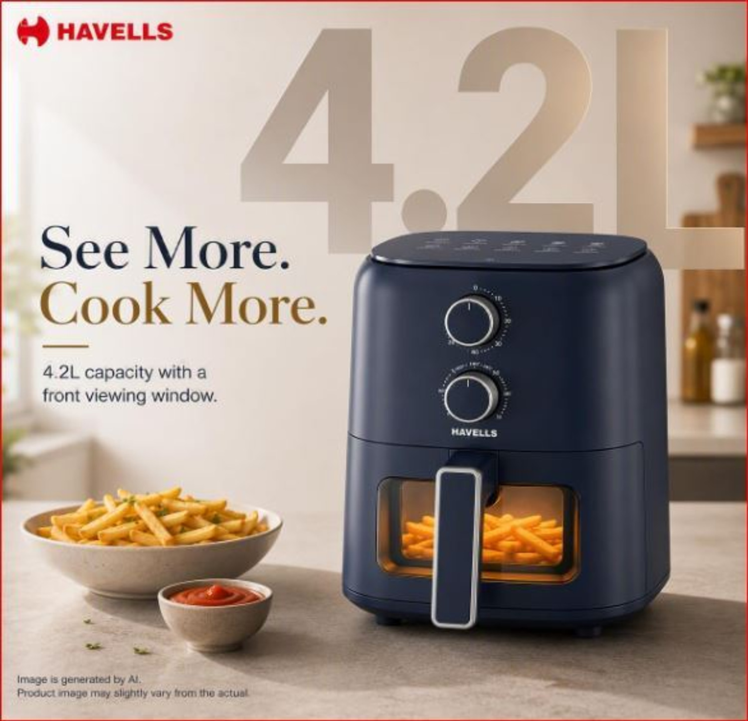 Image of HAVELLS Prolife Brio Air-Fryer 4.2 L (Pack of 1)Aero Crisp Technology, Air Fryer (4.2 L)