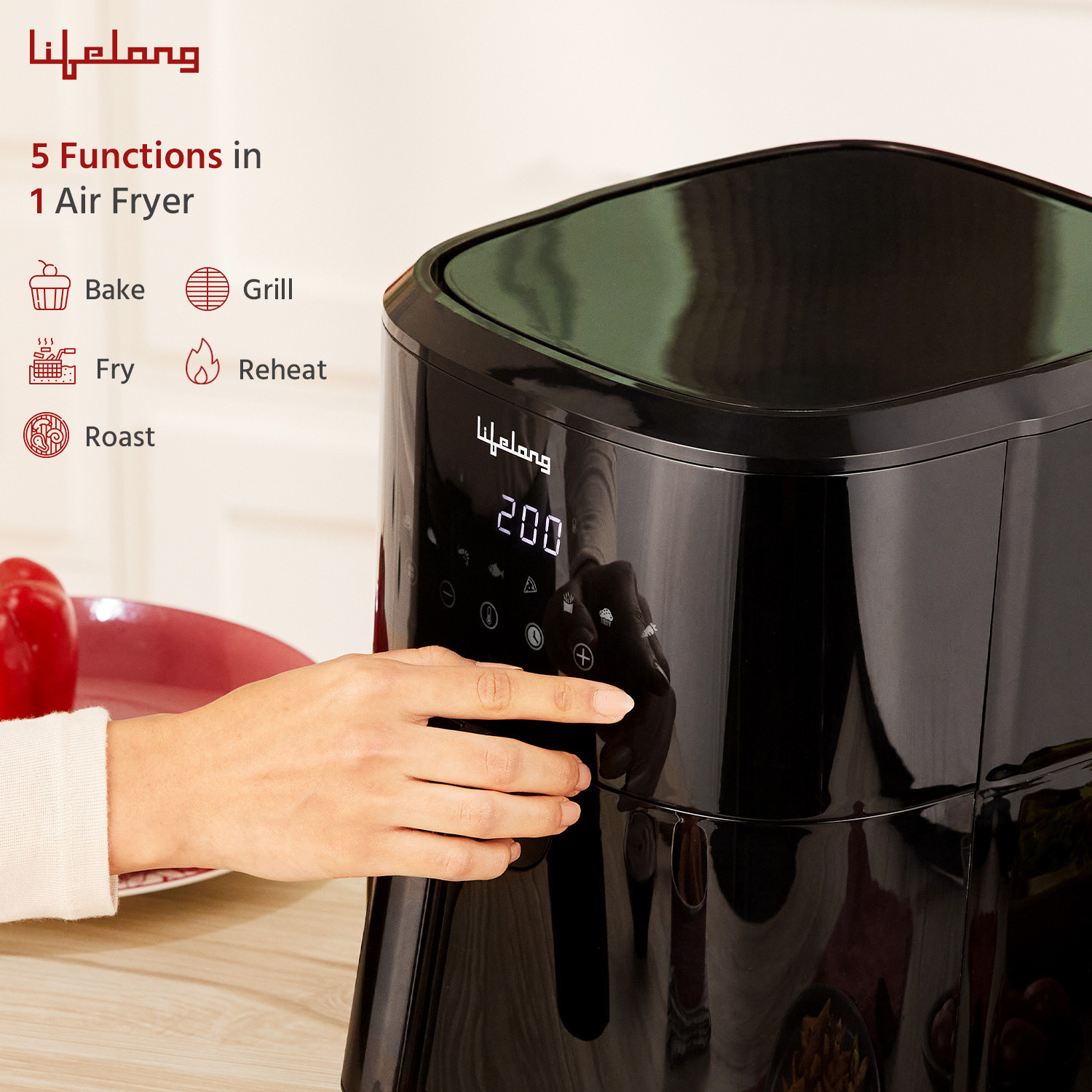 Image of Lifelong LLHFS922 with Digital Touch Panel | 1500 W | Timer Selection & Adjustable Temperature Control | Preset Menu |Uses upto 90% Less Oil |Fry, Grill, Roast, Reheat and Bake Air Fryer