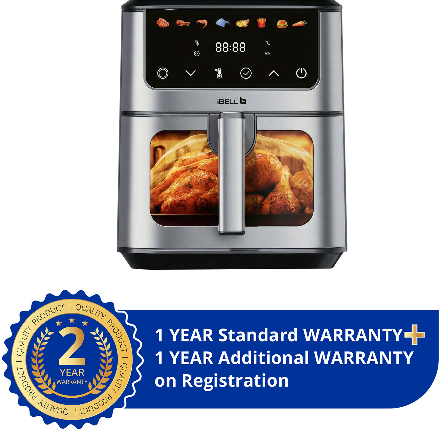 Image of iBELL AEROFRY650 Air Fryer 8 Preset Modes Touch Screen Adjustable Temp, Time Oil Free Air Fryer