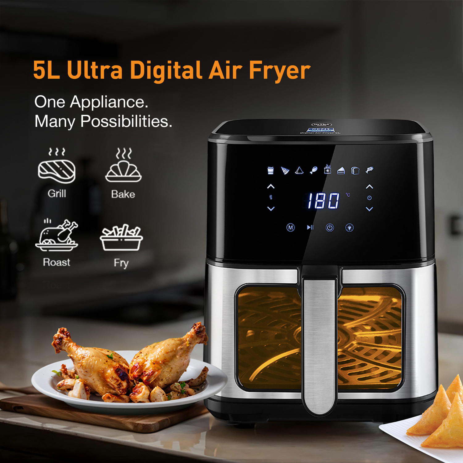 Image of KENT Ultra Digital Air Fryer 5L | Bake, Grill & Roast | Up to 80% Less Oil Usage | Air Fryer