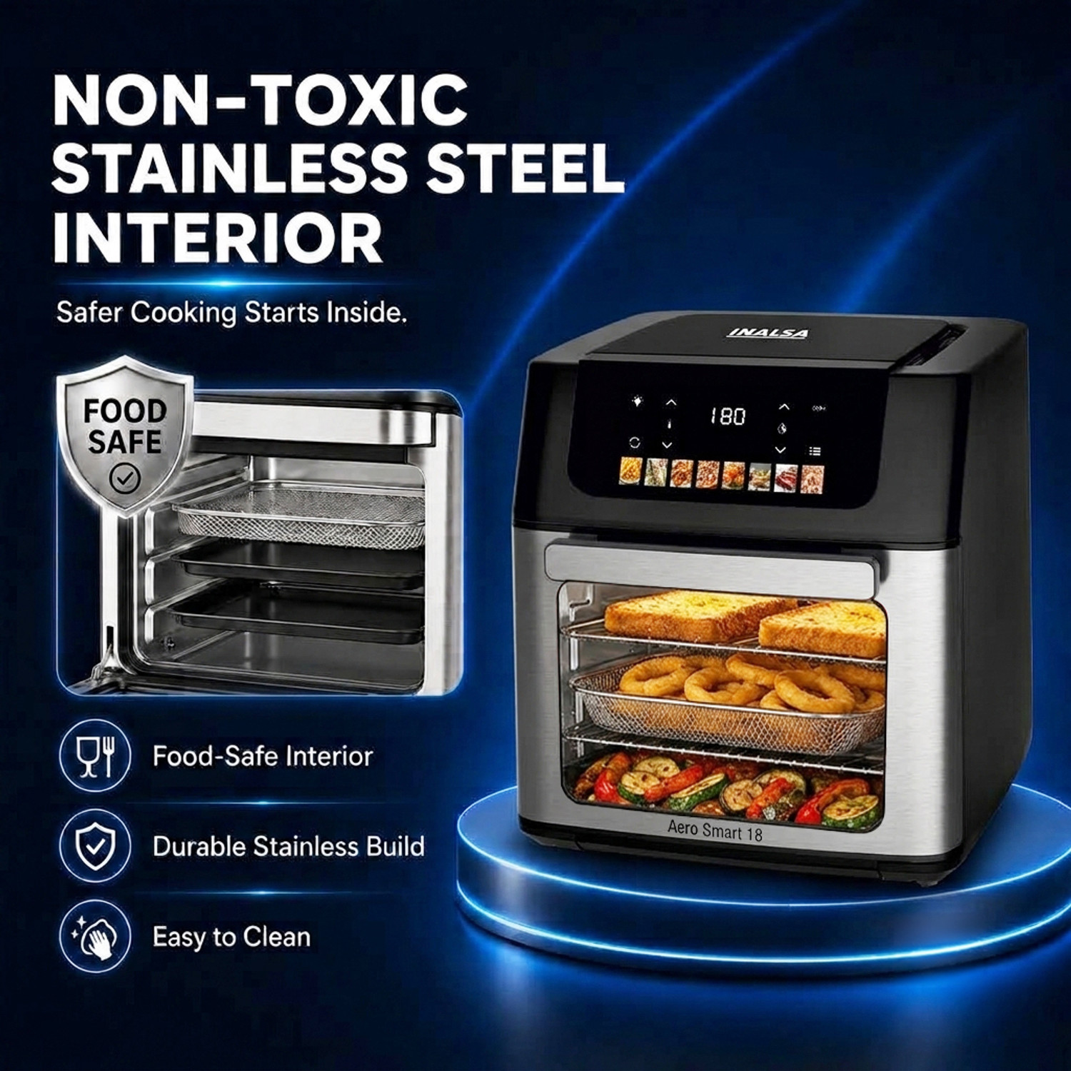 Image of Inalsa Aero Smart 18 |Oven|Roast, Reheat, Dehydrate, Bake ,Convection Rotisserie & Convection,10 Accessories, Recipe Book-Black Air Fryer