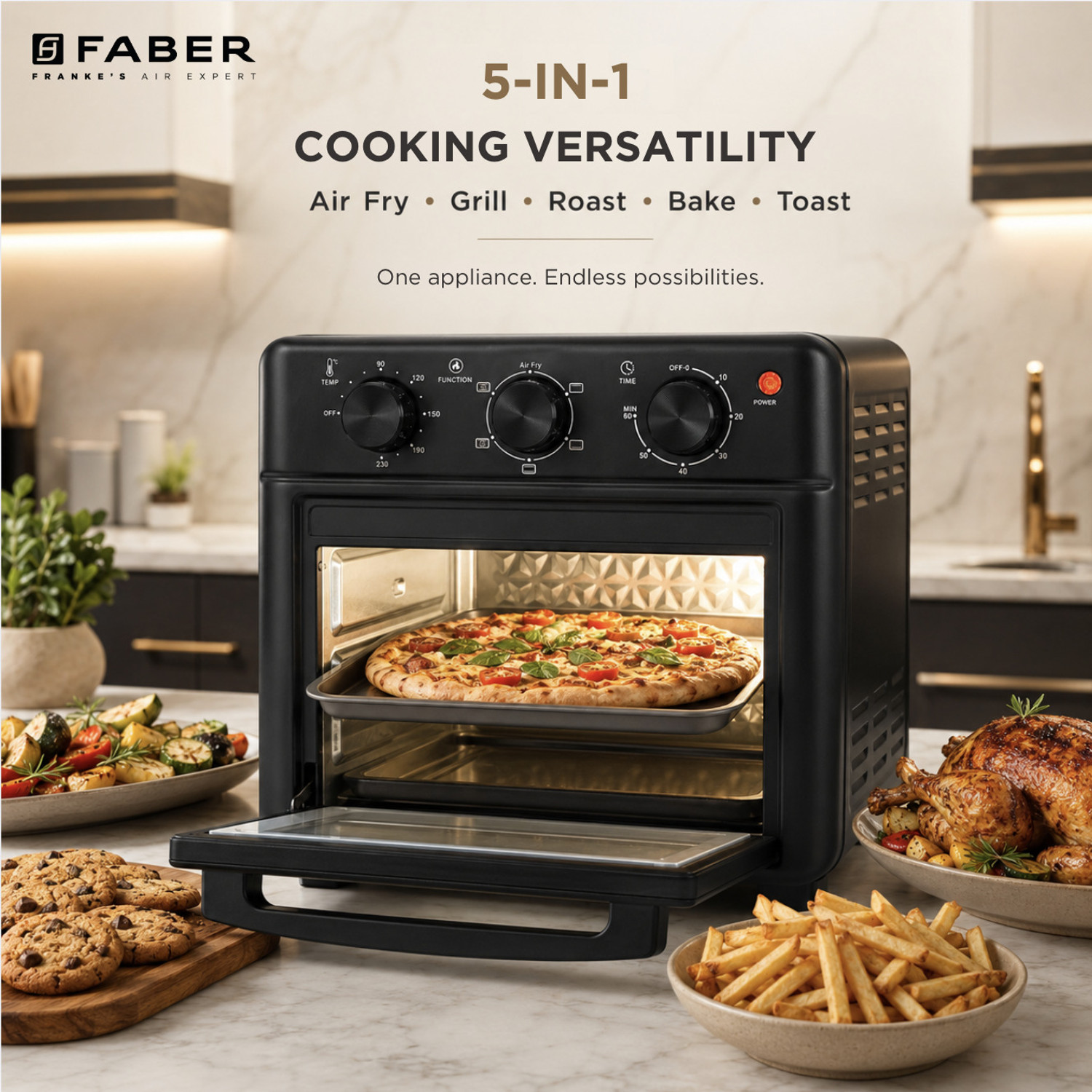 Image of FABER Air Fryer Oven 14L 1400W|View Window|5 Preset Auto Program|FFAO CrispX PRO 14 BK Air Fryer