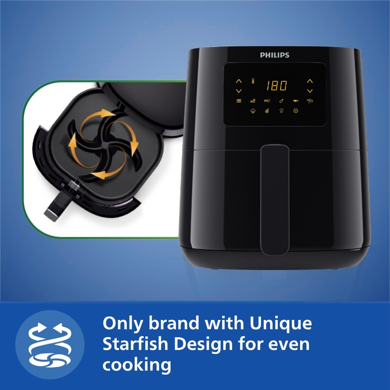 Image of PHILIPS HD9252 /90 with Touch Panel, uses up to 90% less fat, 7 Pre-set Menu, 1400W, 4.1 Ltr, with Rapid Air Technology Air Fryer