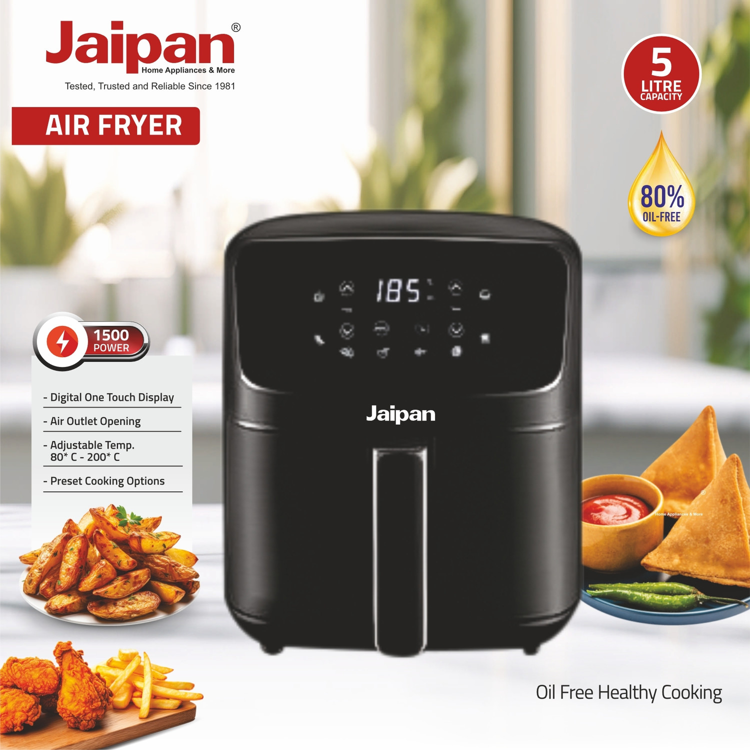 Image of Jaipan DIGITAL AIR FRYER 5LTR | 1500W | Bake, Grill & Roast | Up to 80% Less Oil Usage Air Fryer