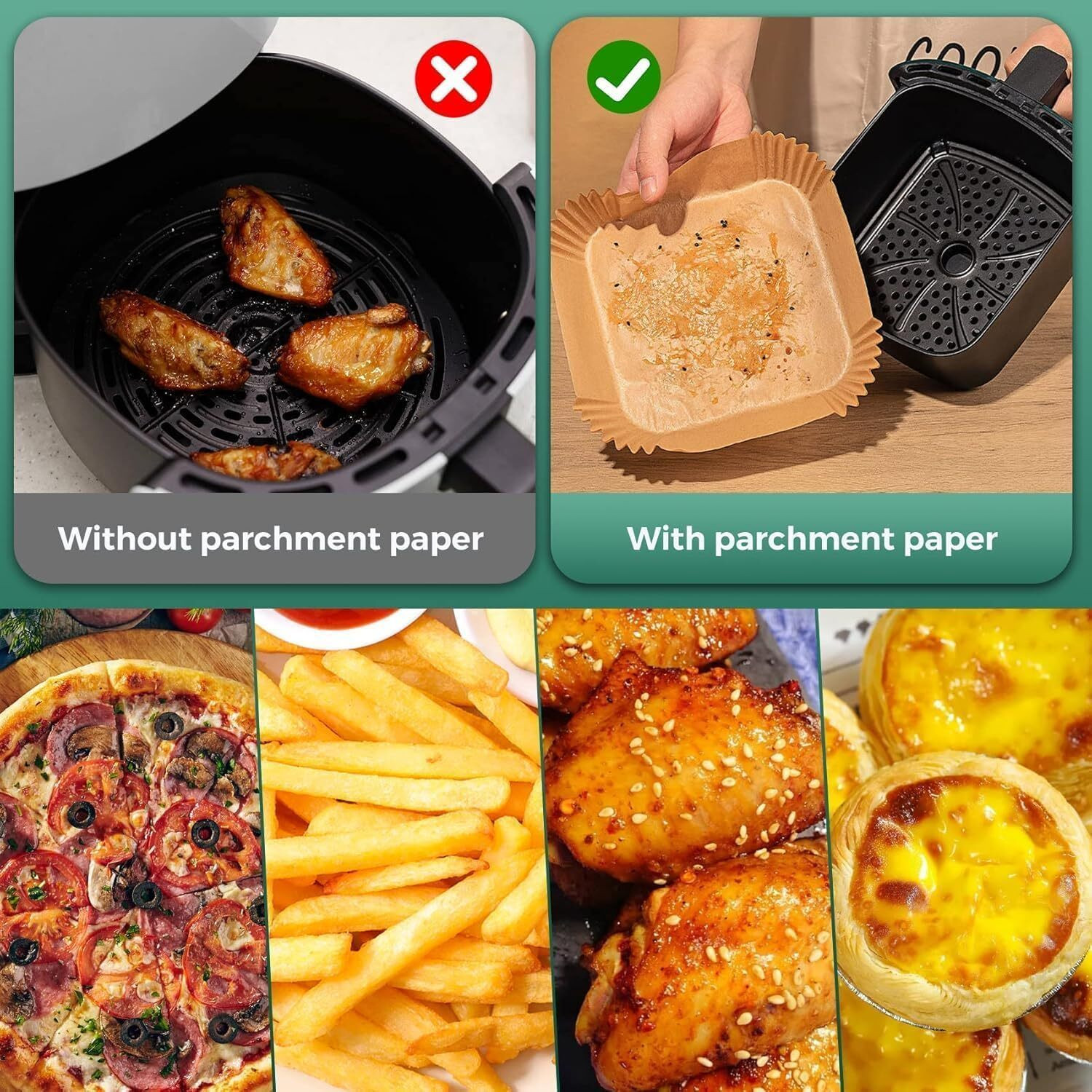 Image of Easymart 100 PCS Air Fryer Paper Sheets,Disposable Paper Liner for Microwave, Oil-Proof Airfryer Tray