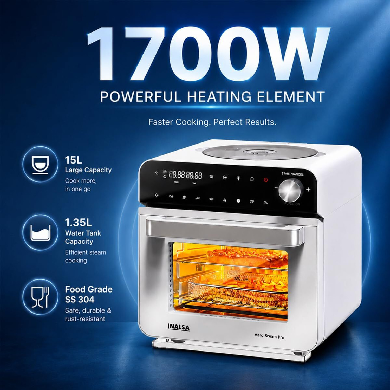 Image of Inalsa Aero Steam Pro Oven 1700 W,10-in-1 Preset Air fry, Large Family Size Capacity Air Fryer