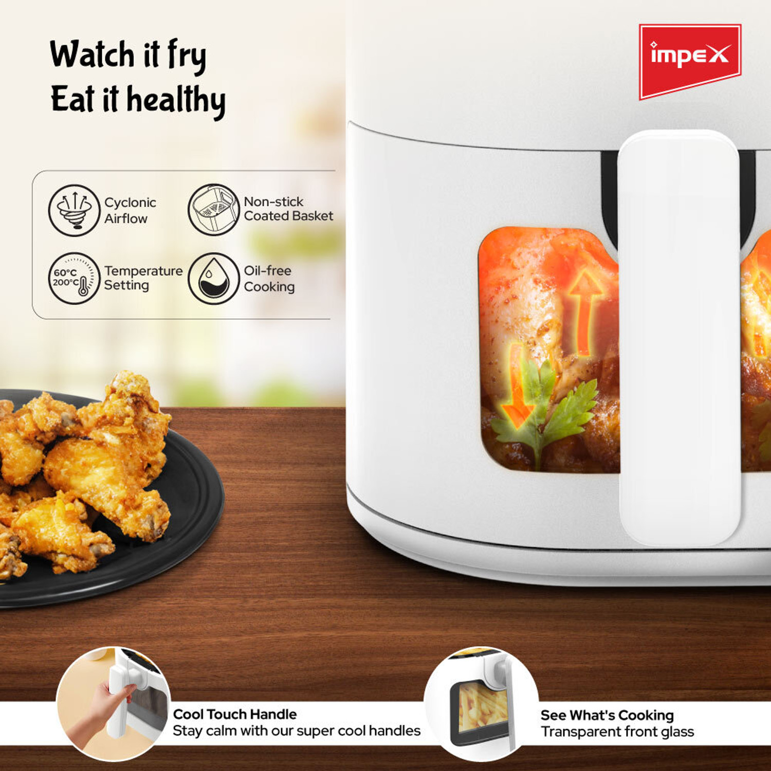 Image of IMPEX Air fryer DS45 Smart fry with Transparent window Air Fryer