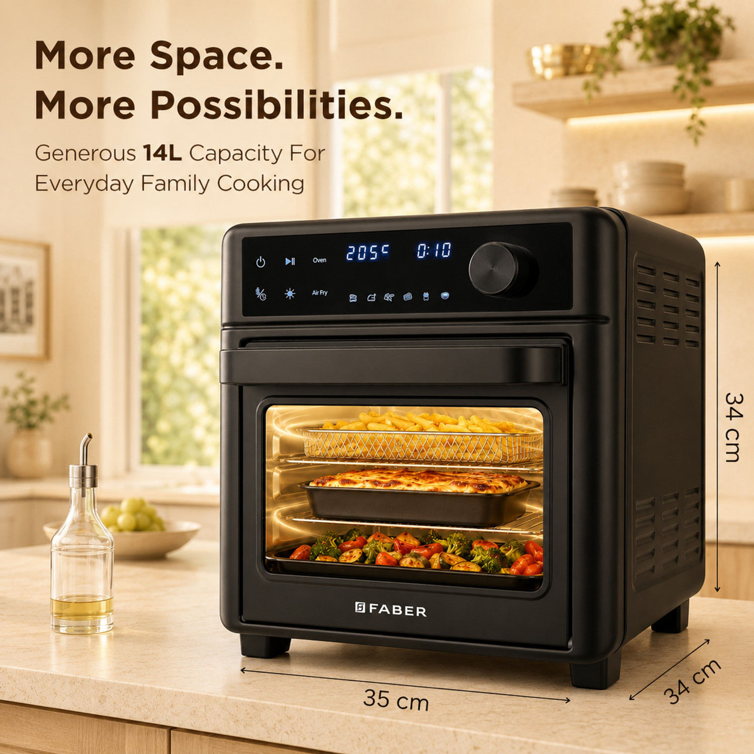Image of FABER Air Fryer Oven 14L 1400W|View Window|12 Preset Programs|FAO FryMax 14D BK Air Fryer