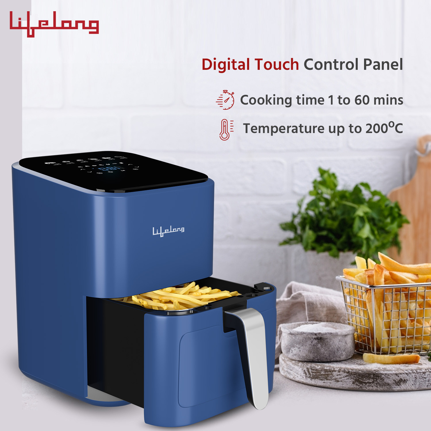 Image of Lifelong LLHFD450 with Digital Touch Panel | 1200 W |Timer Selection & Adjustable Temperature Control | Preset Menu |Uses upto 90% Less Oil |Fry, Grill, Roast, Reheat and Bake Air Fryer
