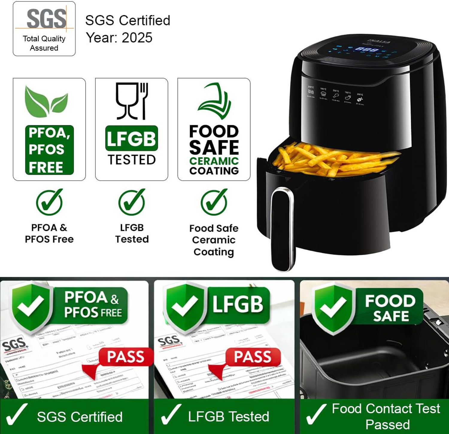 Image of Inalsa Tasty Fry CD,1400W,Non Toxic,Ceramic, AirCrisp Tech,Touch Screen Air Fryer