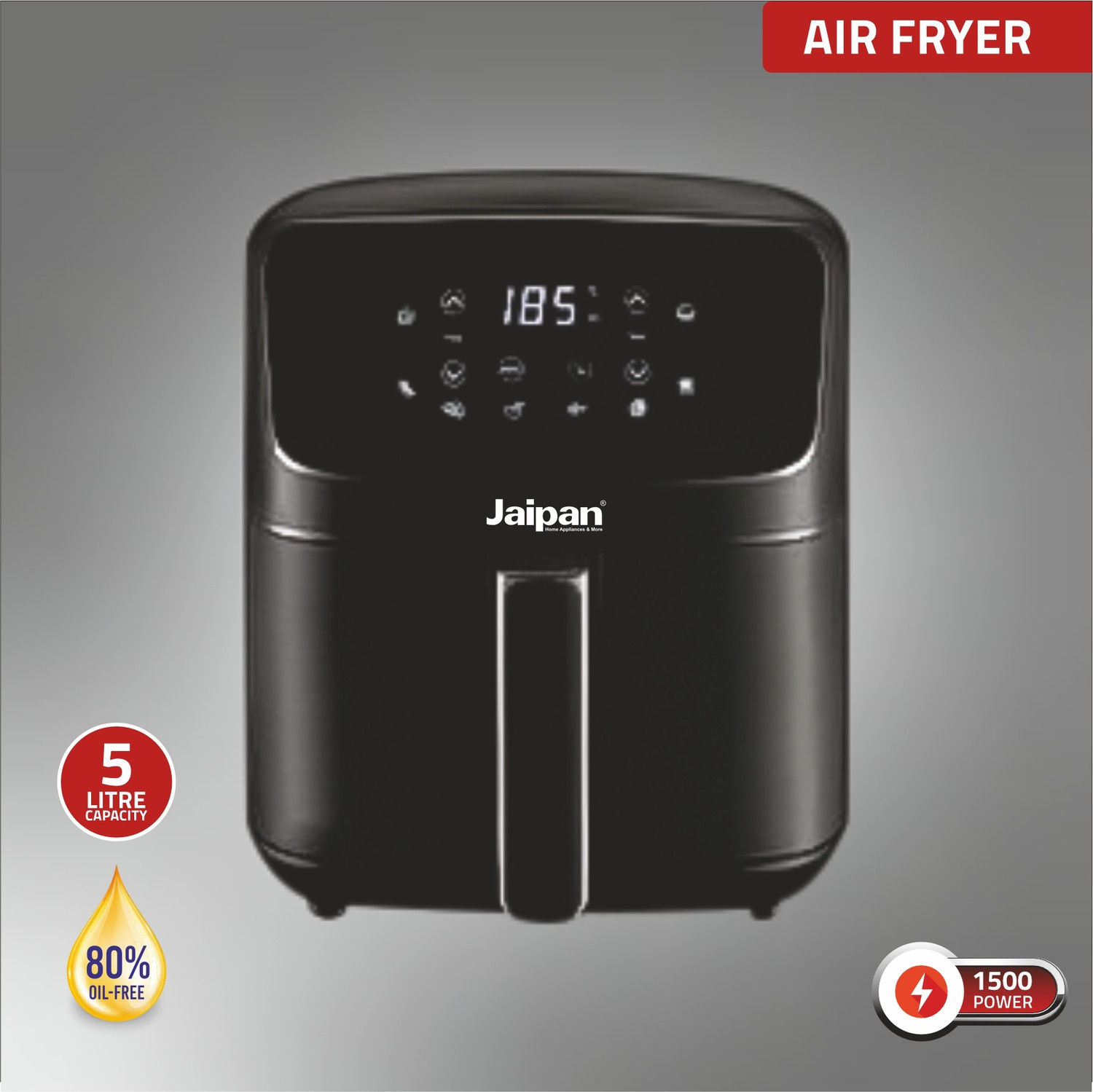 Image of Jaipan DIGITAL AIR FRYER 5LTR | 1500W | Bake, Grill & Roast | Up to 80% Less Oil Usage Air Fryer