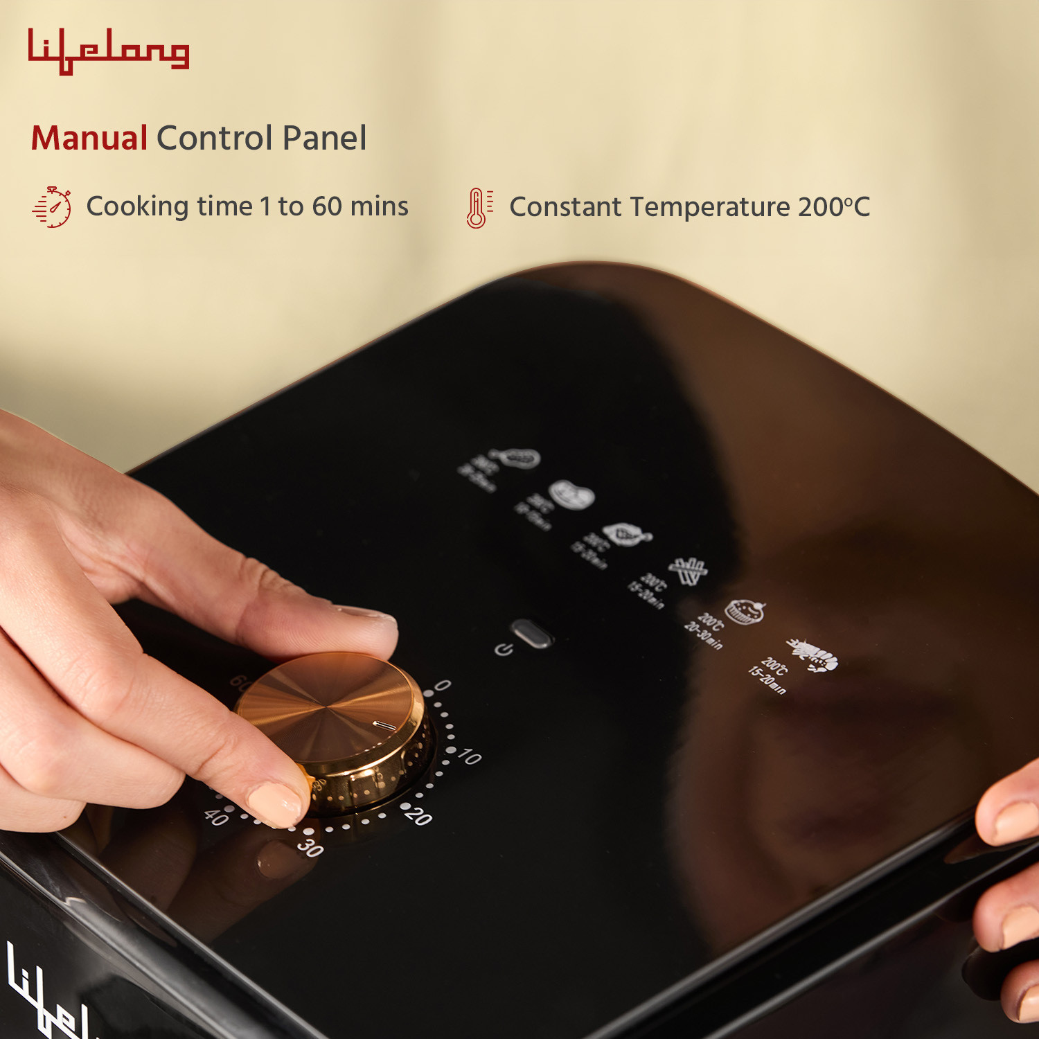 Image of Lifelong LLHFD429 1200W with Hot Air Circulation Technology with Timer Selection | Uses up to 90% less Oil | Fry, Grill, Roast, Reheat and Bake, Semi Digital Air Fryer
