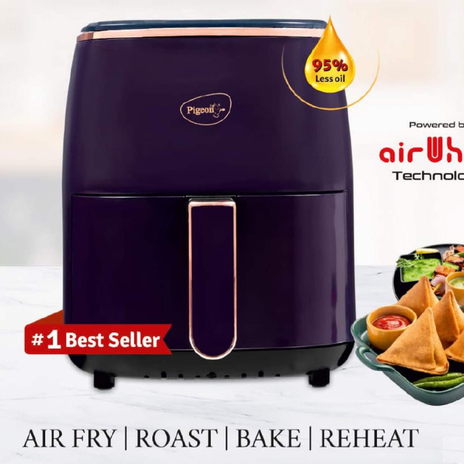 Image of Pigeon Healthifry Plus Digital Air Fryer - 1400W, 4.2L Basket Air Fryer