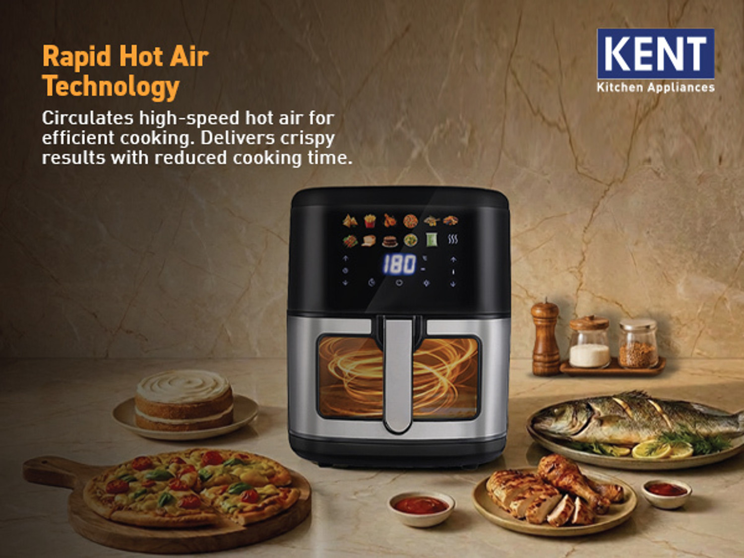 Image of KENT Digital Air Fryer 7L | 1500W | Bake, Grill & Roast | Up to 80% Less Oil Usage | Air Fryer