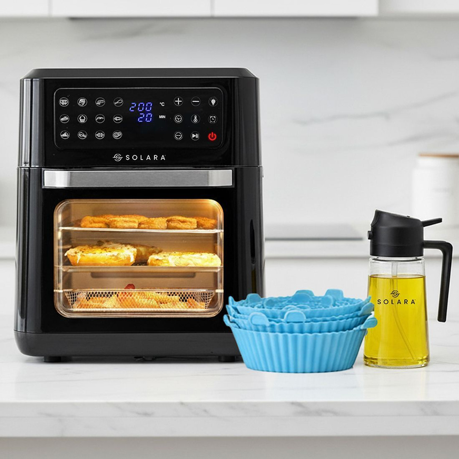 Image of Solara 12L Air Fryer Oven with 500ml 2-in-1 Glass Oil Sprayer, Set of 6 Silicone Basket Air Fryer