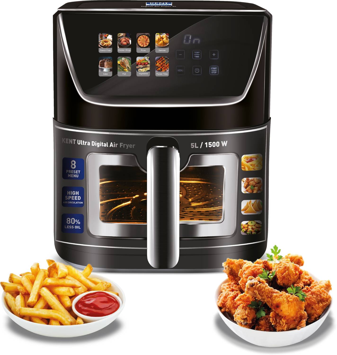 KENT Ultra Digital Air Fryer 5L 1500W Bake, Grill & Roast U