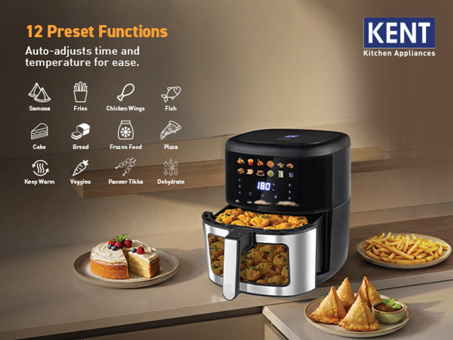 Image of KENT Digital Air Fryer 7L | 1500W | Bake, Grill & Roast | Up to 80% Less Oil Usage | Air Fryer