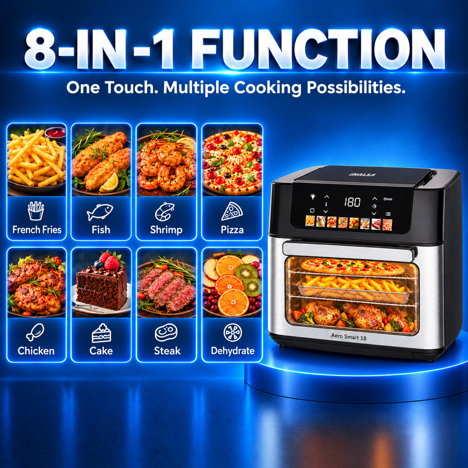 Image of Inalsa Aero Smart 18 |Oven|Roast, Reheat, Dehydrate, Bake ,Convection Rotisserie & Convection,10 Accessories, Recipe Book-Black Air Fryer