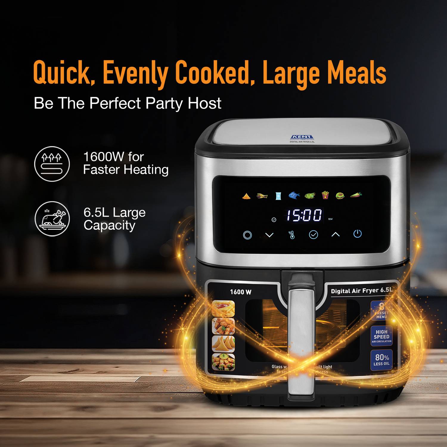 KENT Digital Air Fryer 6.5L Black - Image 5