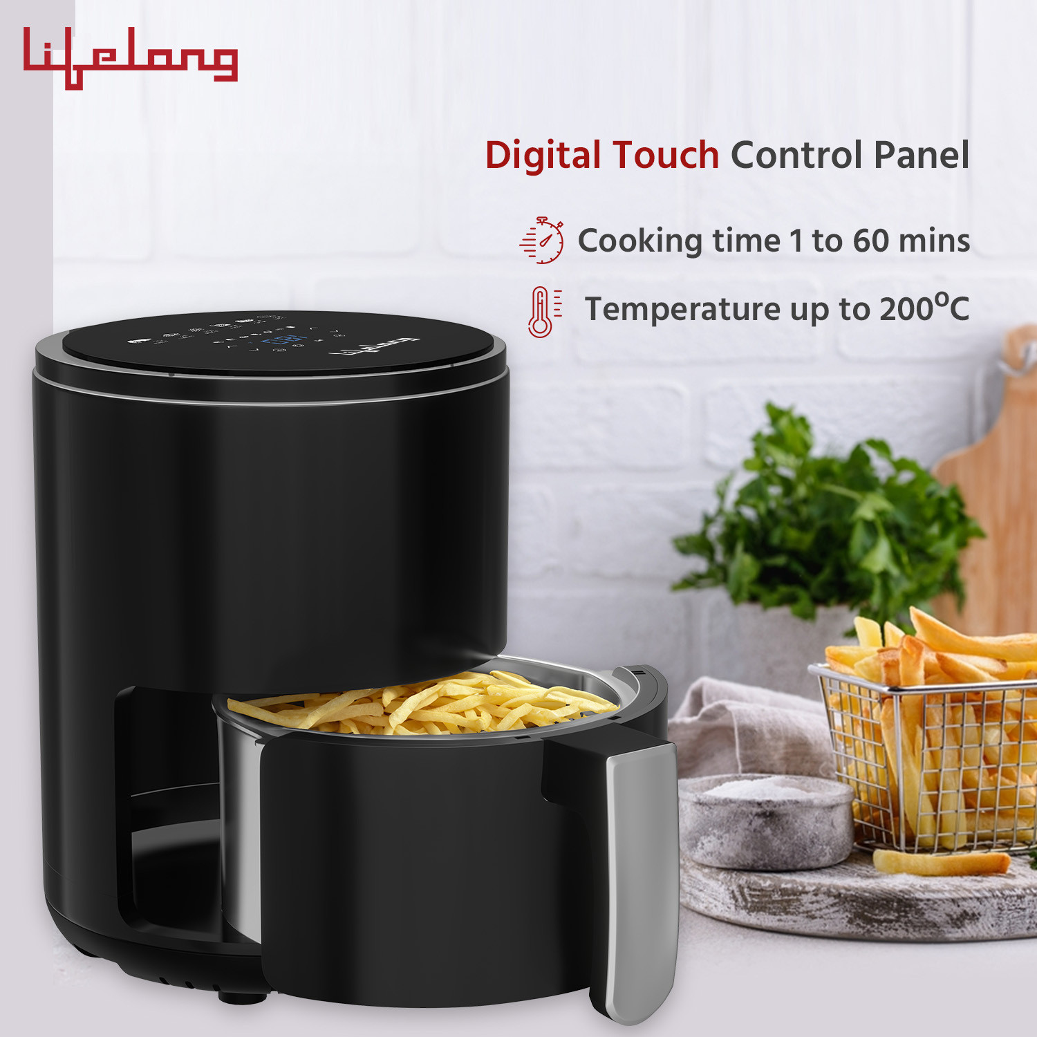 Image of Lifelong LLHFD425 with Digital Touch Panel | 1000 W |Timer Selection & Adjustable Temperature Control | Preset Menu |Uses upto 90% Less Oil |Fry, Grill, Roast, Reheat and Bake Air Fryer