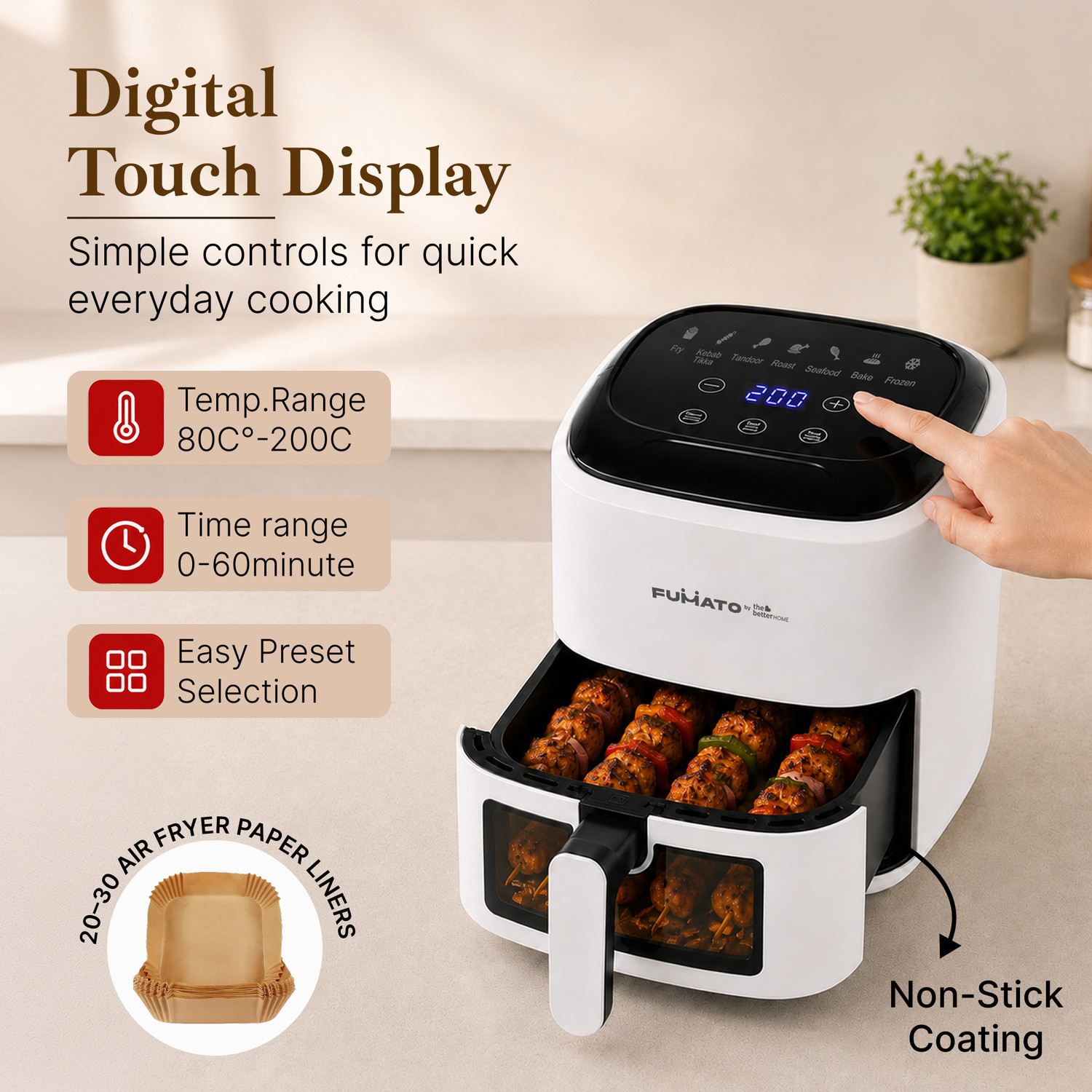 Image of FUMATO By The Better Home Air Fryer PP /PBT /Stainless Steel4.5L Capacity Air Fryer