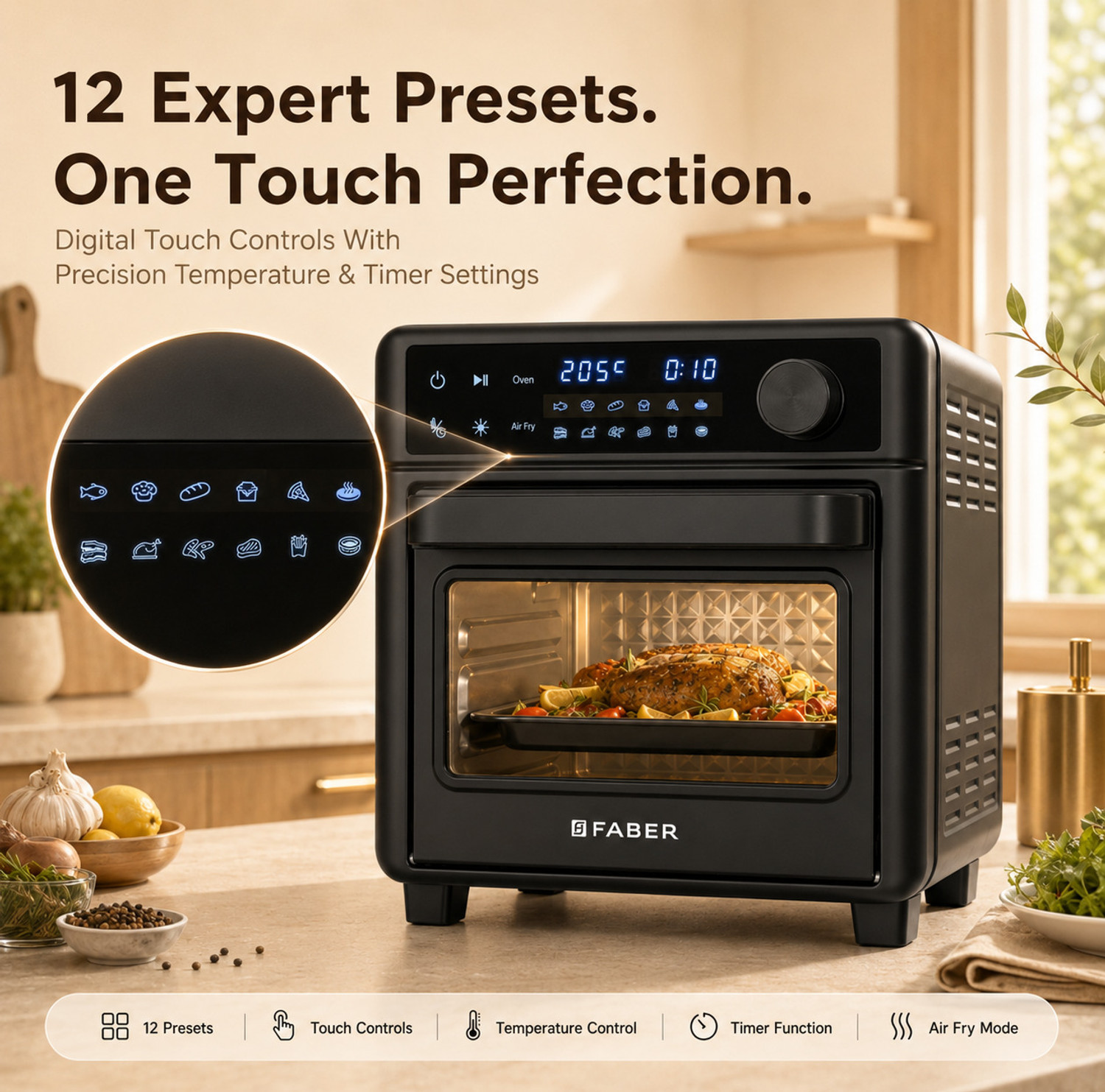 Image of FABER Air Fryer Oven 14L 1400W|View Window|12 Preset Programs|FAO FryMax 14D BK Air Fryer