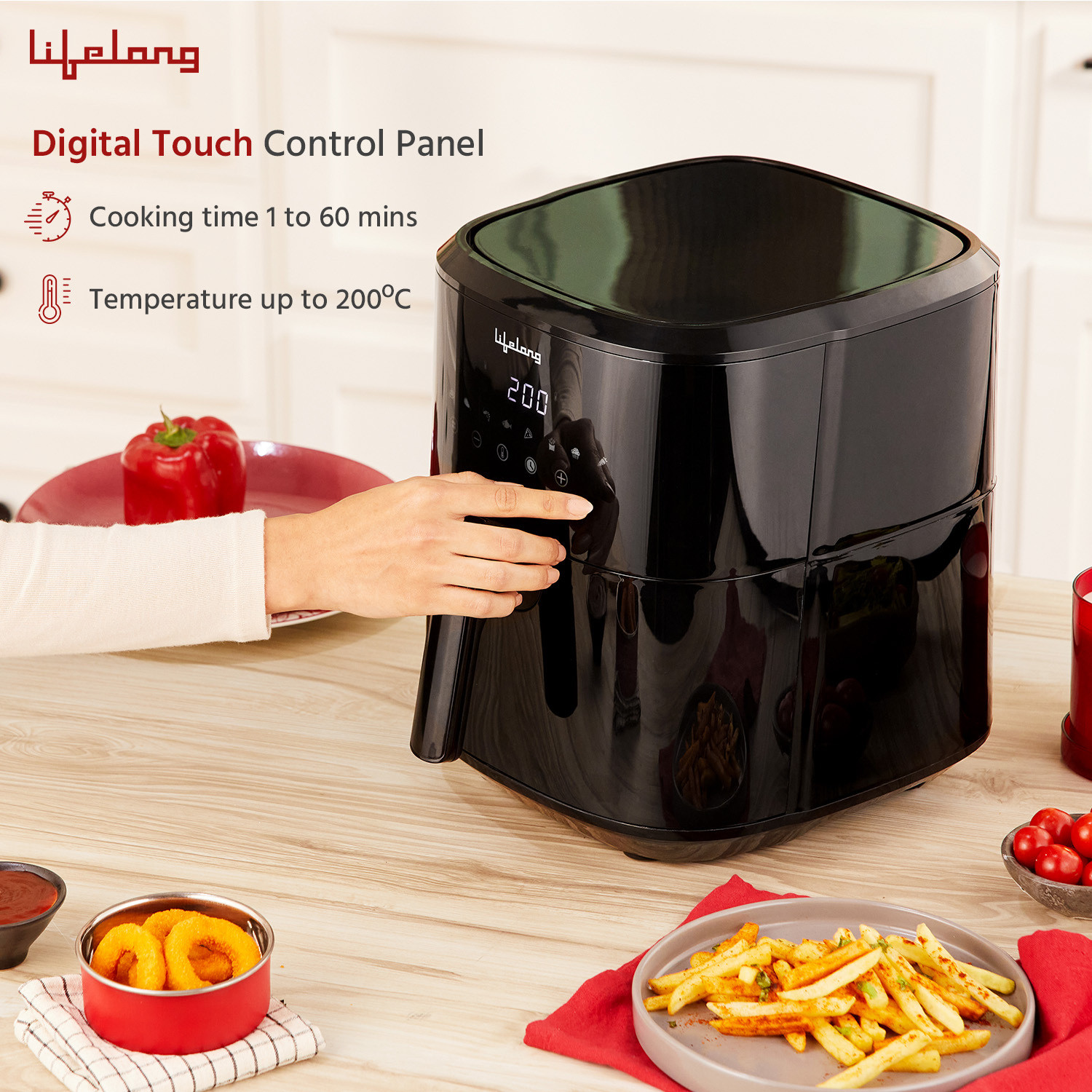 Image of Lifelong LLHFS922 with Digital Touch Panel | 1500 W | Timer Selection & Adjustable Temperature Control | Preset Menu |Uses upto 90% Less Oil |Fry, Grill, Roast, Reheat and Bake Air Fryer