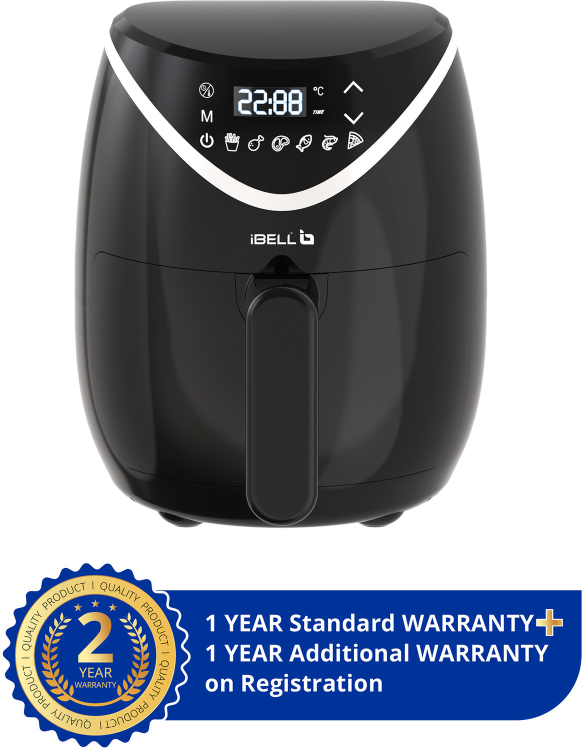 Image of iBELL AEROFRY300 6 Preset Cooking Modes Feather Touch Adjustable temperature Control Air Fryer